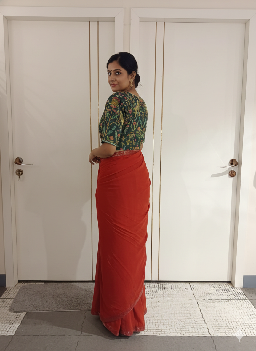 Rust Pre-Draped Saree