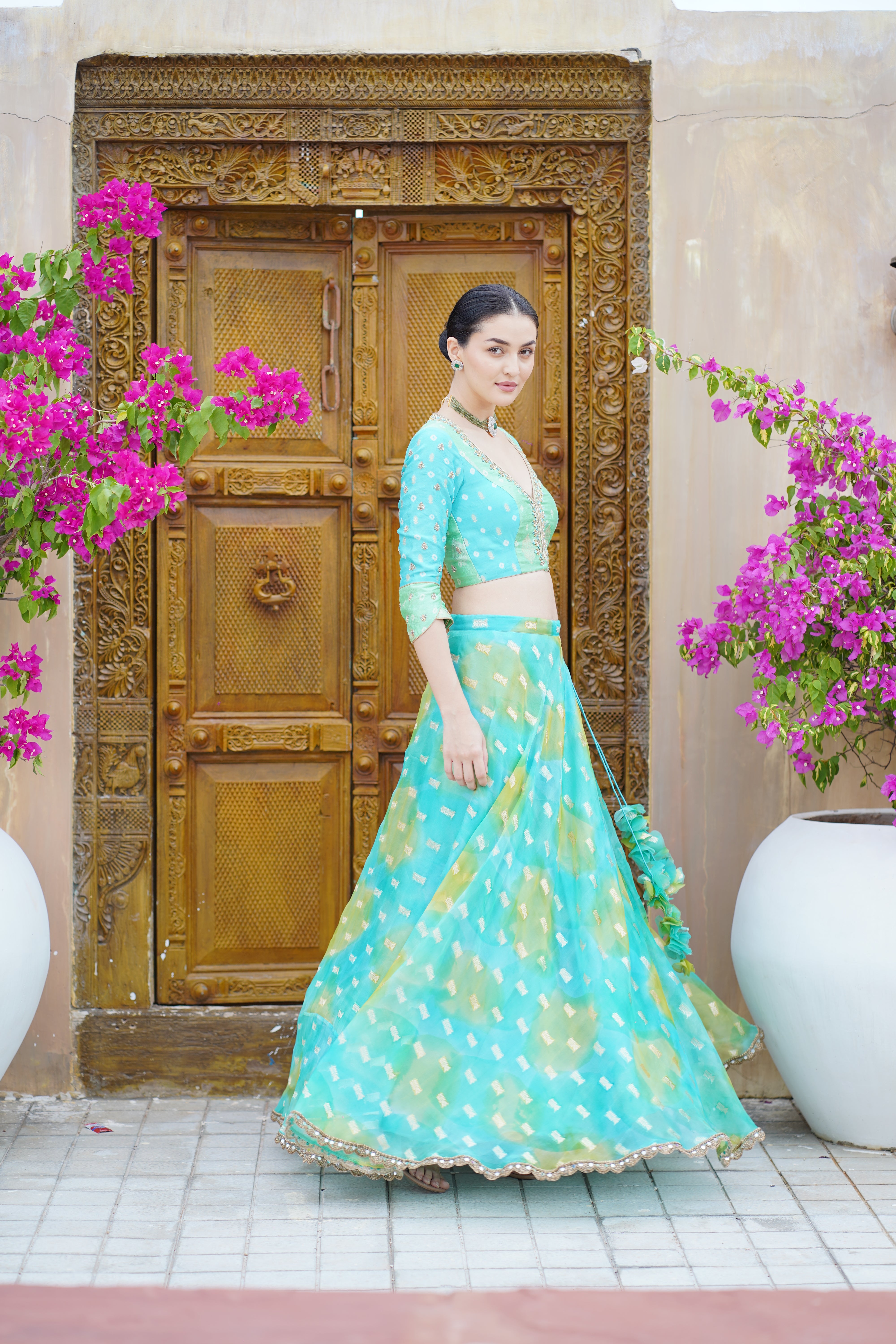 Blue Organza Skirt and Crop top