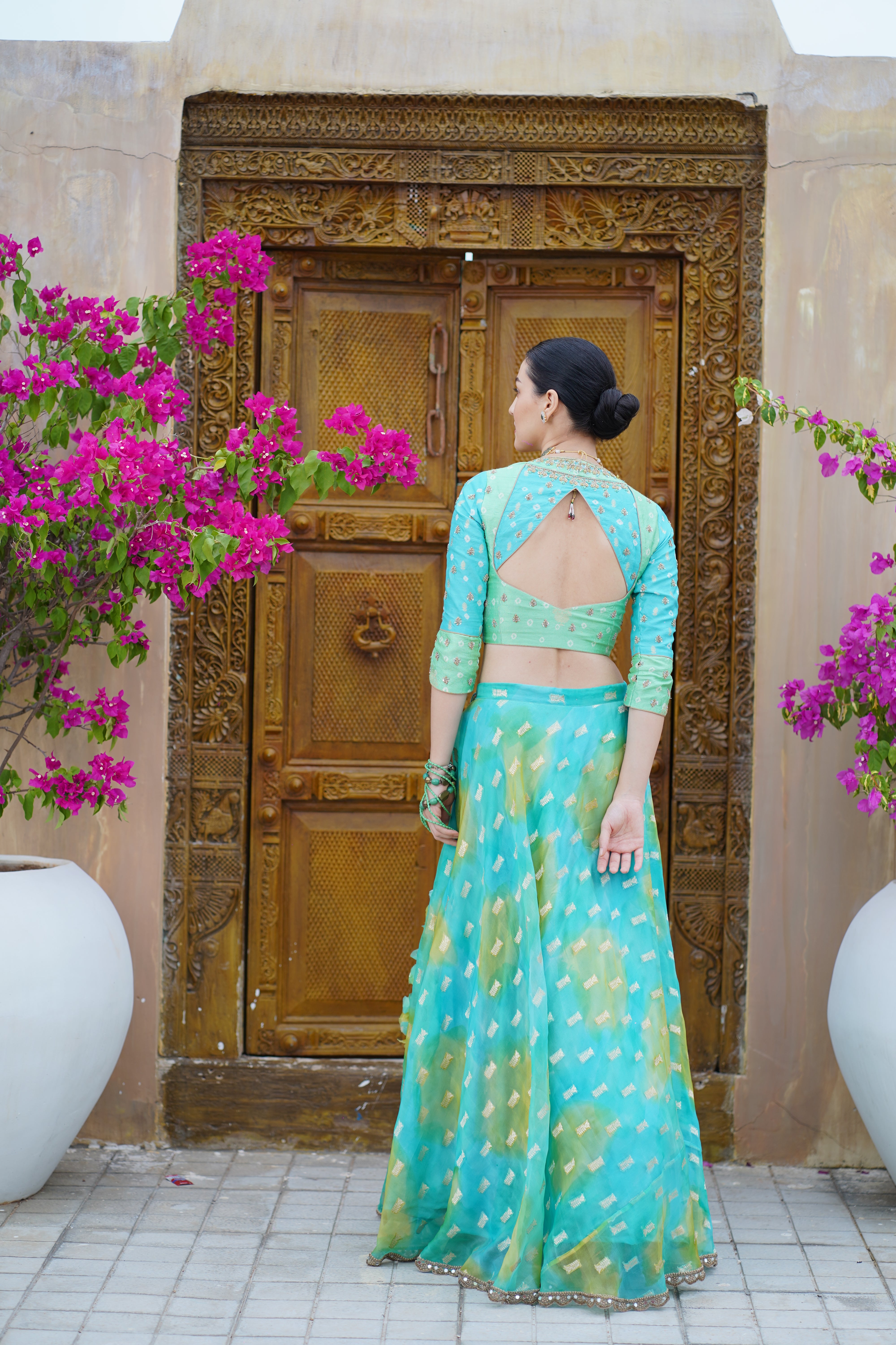 Blue Organza Skirt and Crop top