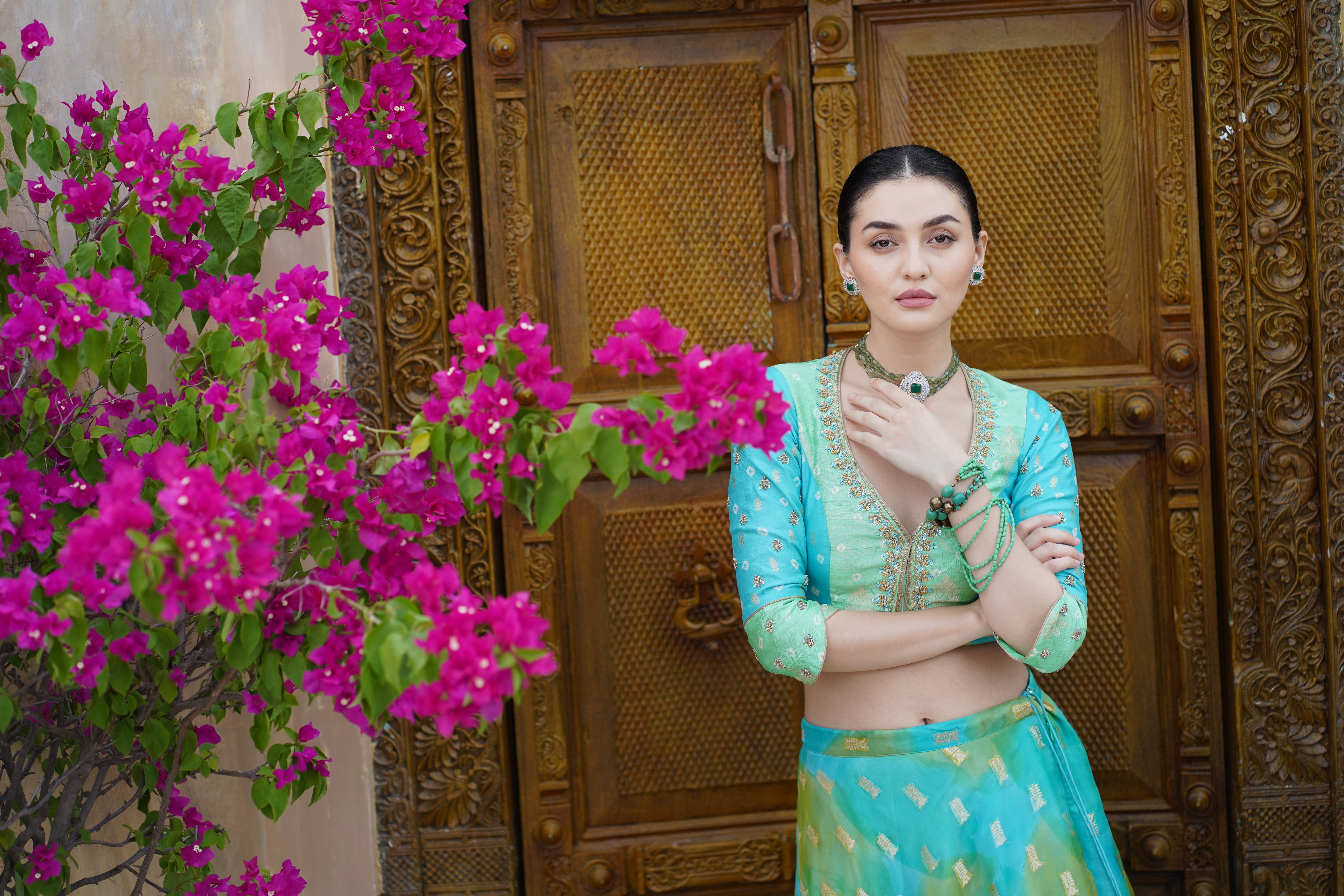 Blue Organza Skirt and Crop top