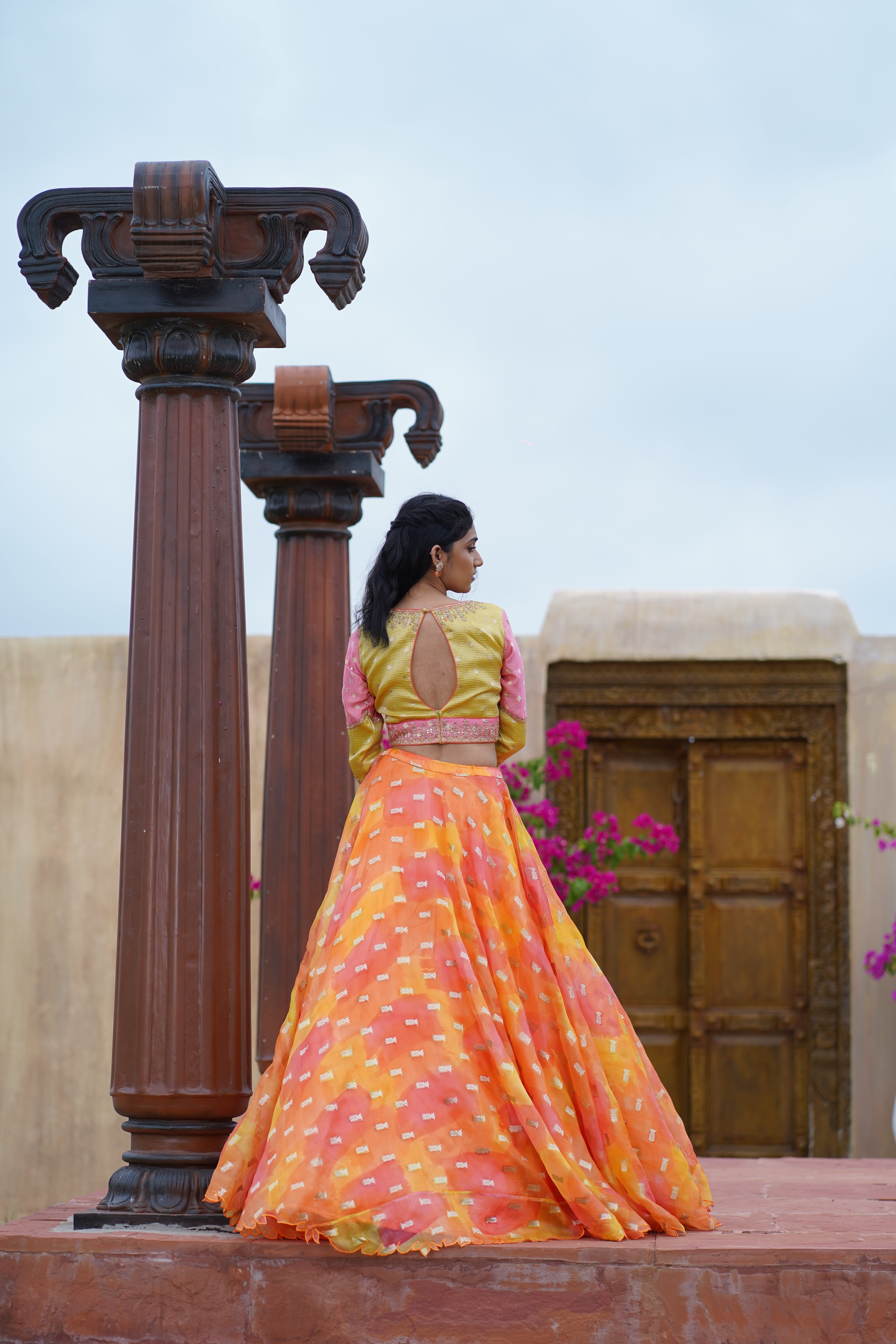 Orange Organza Skirt and Crop top