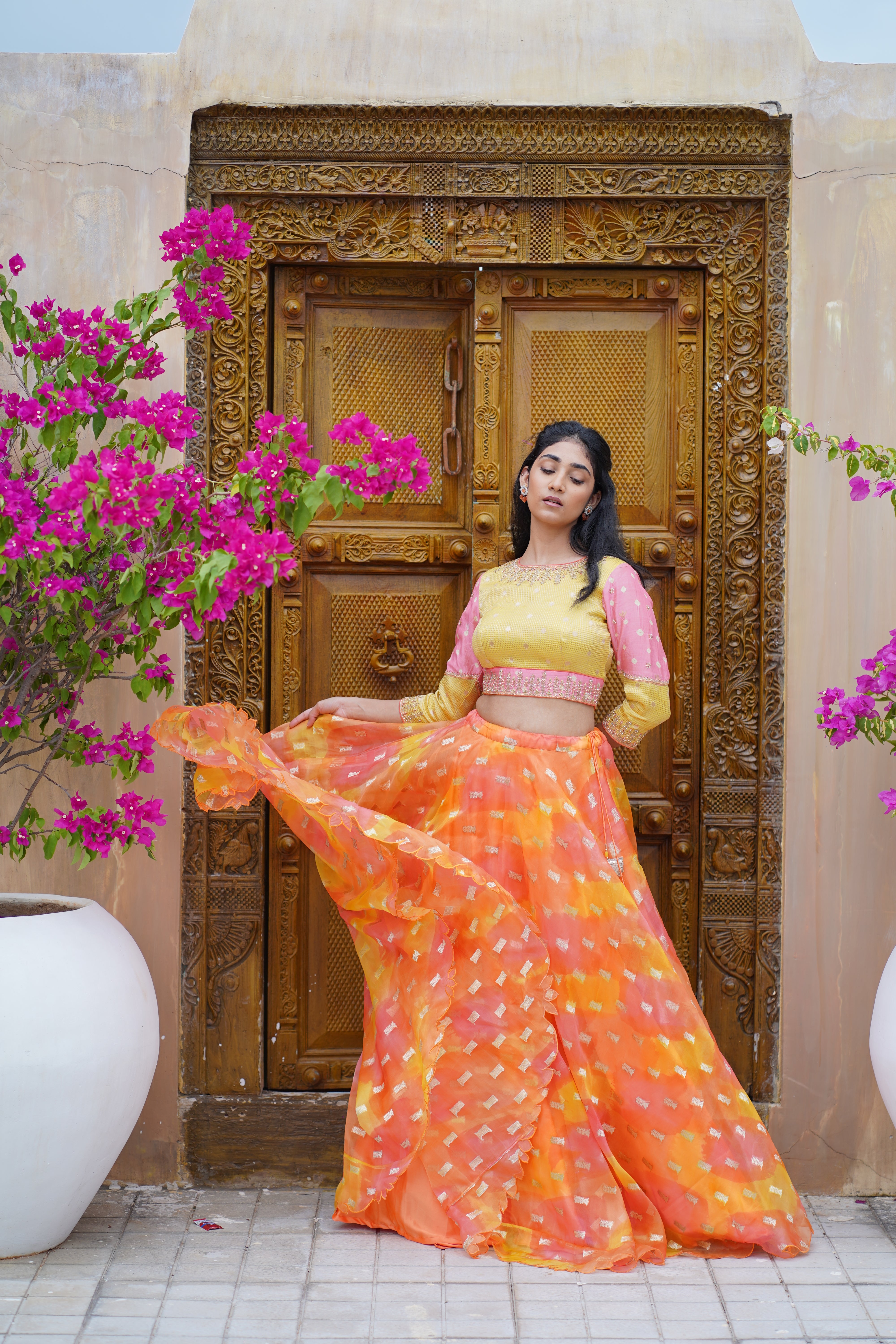 Orange Organza Skirt and Crop top