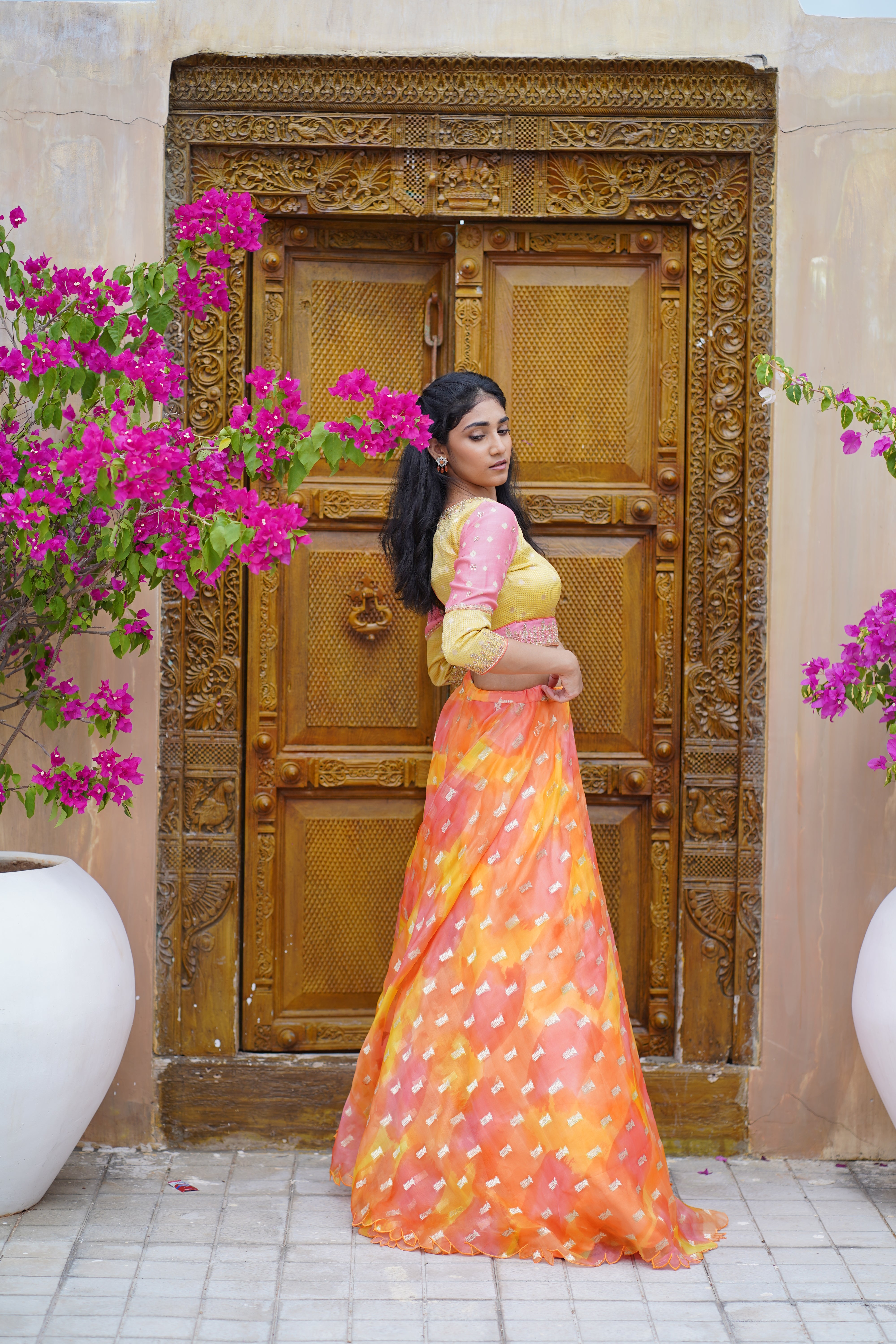 Orange Organza Skirt and Crop top