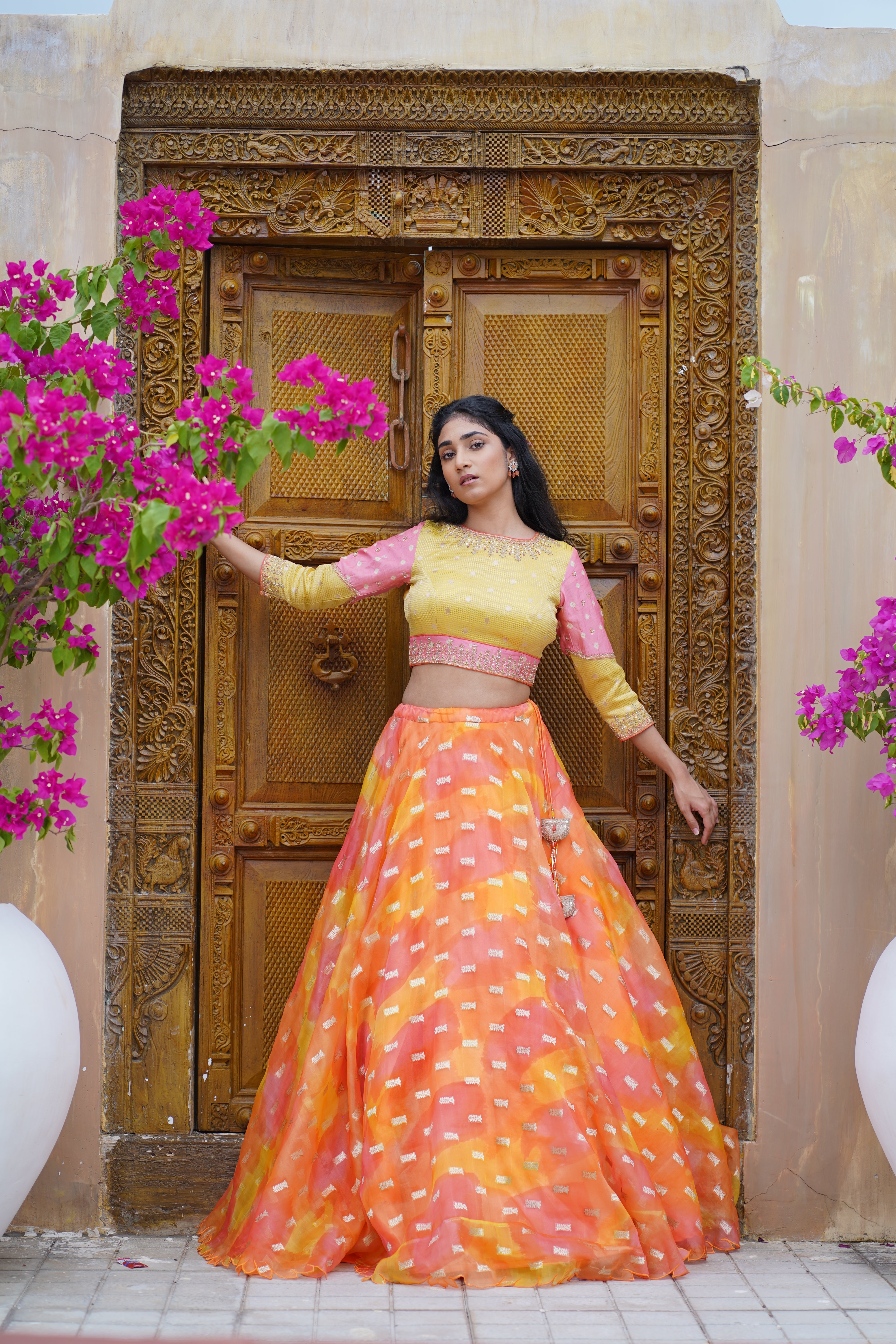 Orange Organza Skirt and Crop top