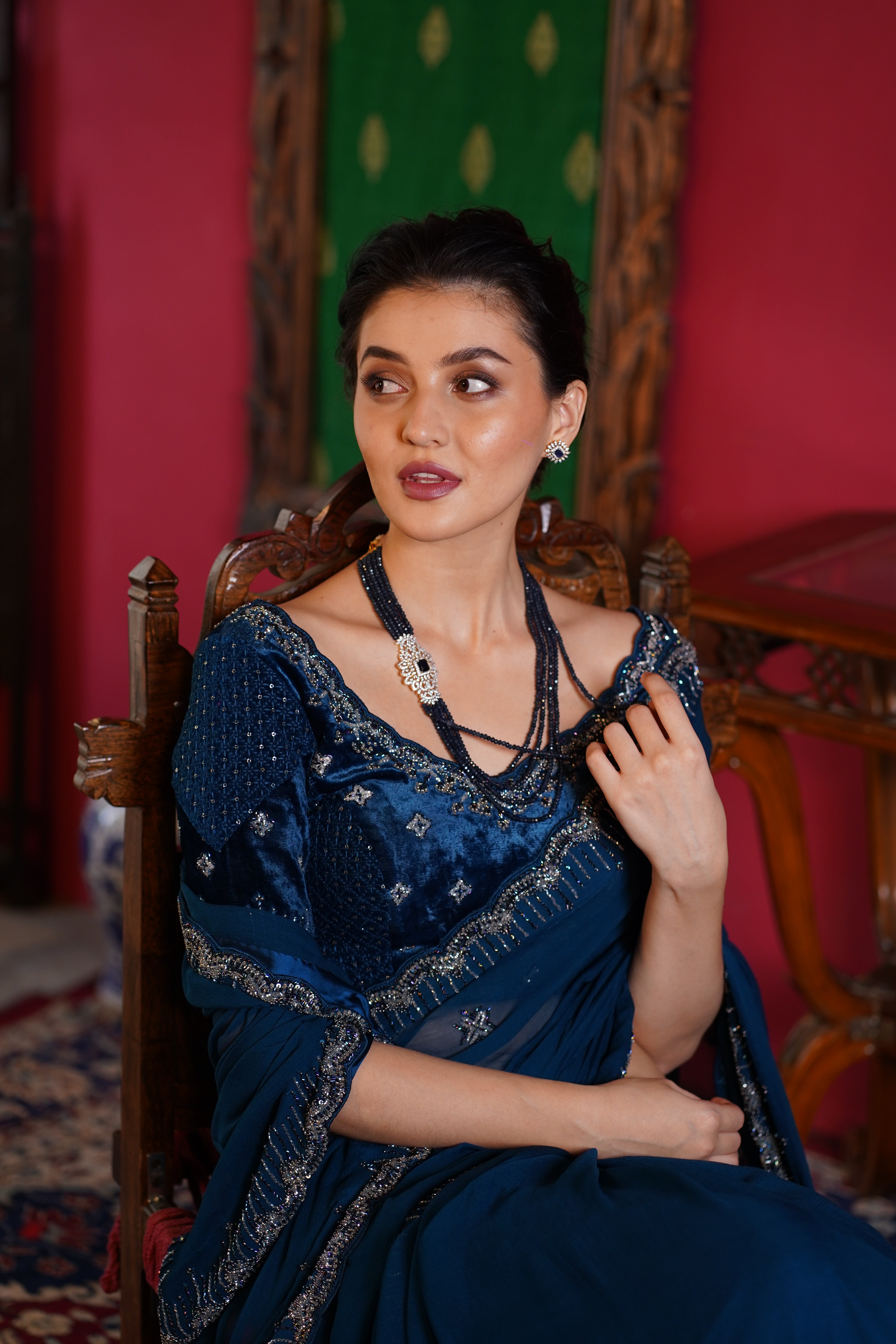 Indigo blue Saree with Embroidered Blouse