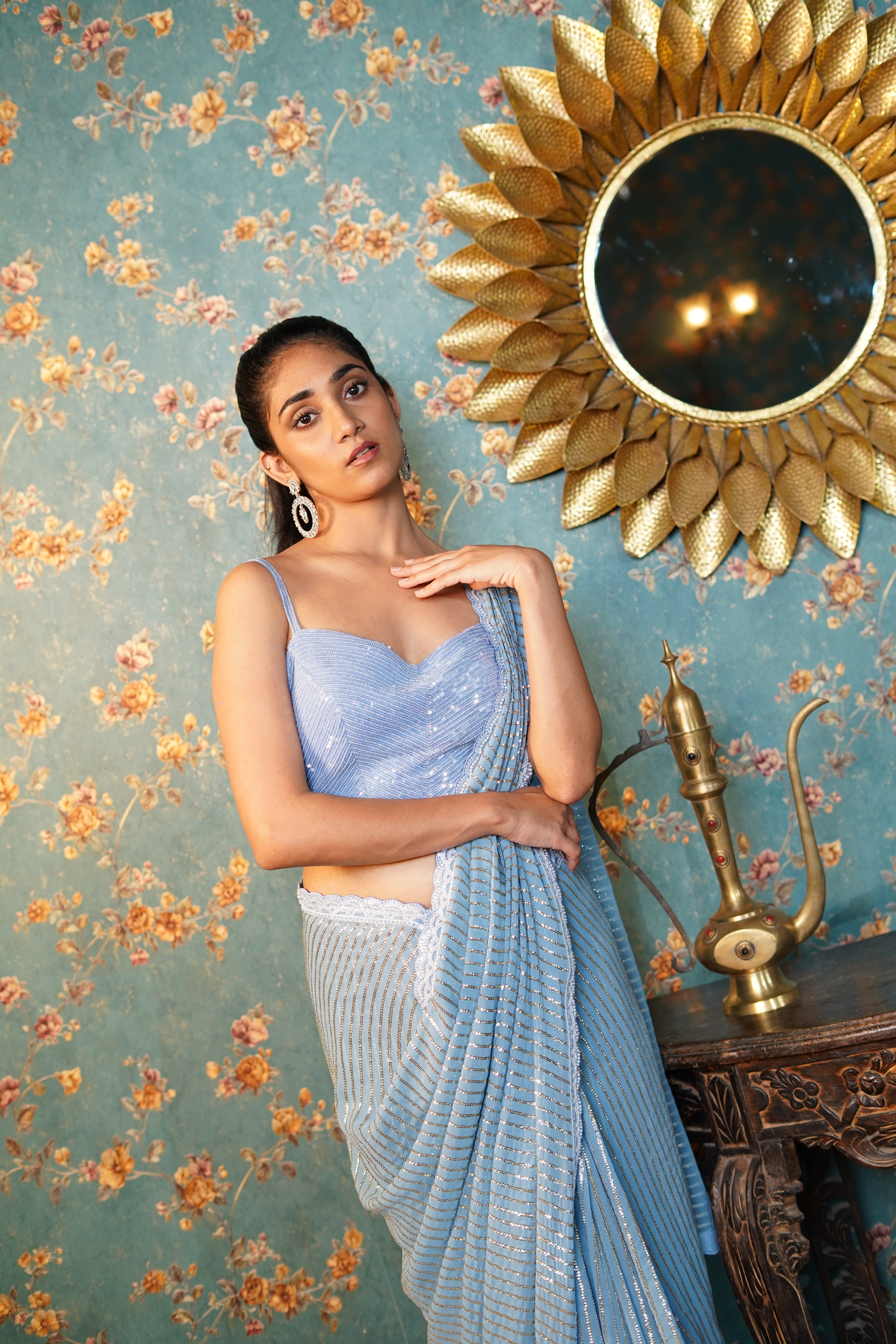 Powder Blue Saree with Sequin Embroidered Blouse