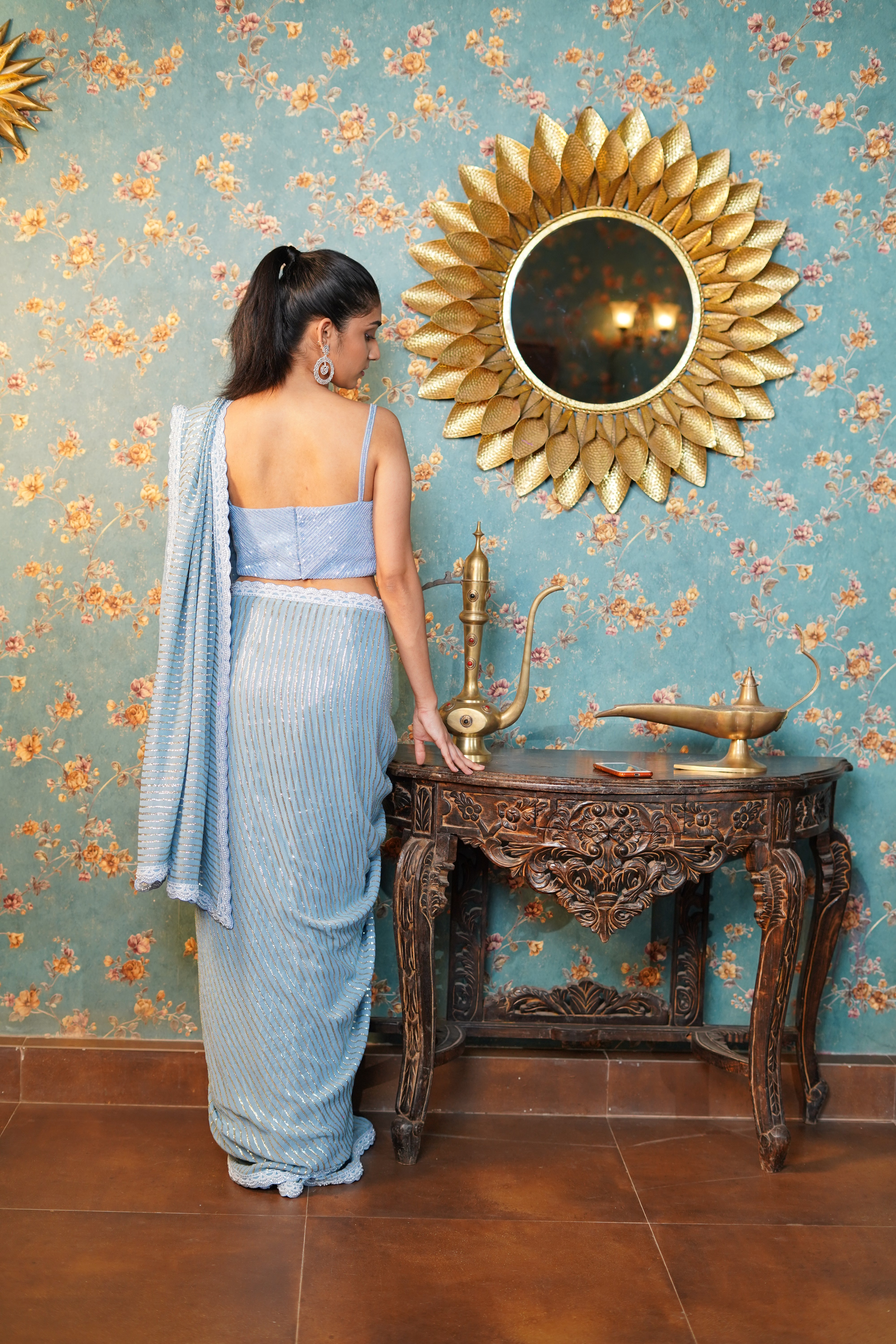 Powder Blue Saree with Sequin Embroidered Blouse