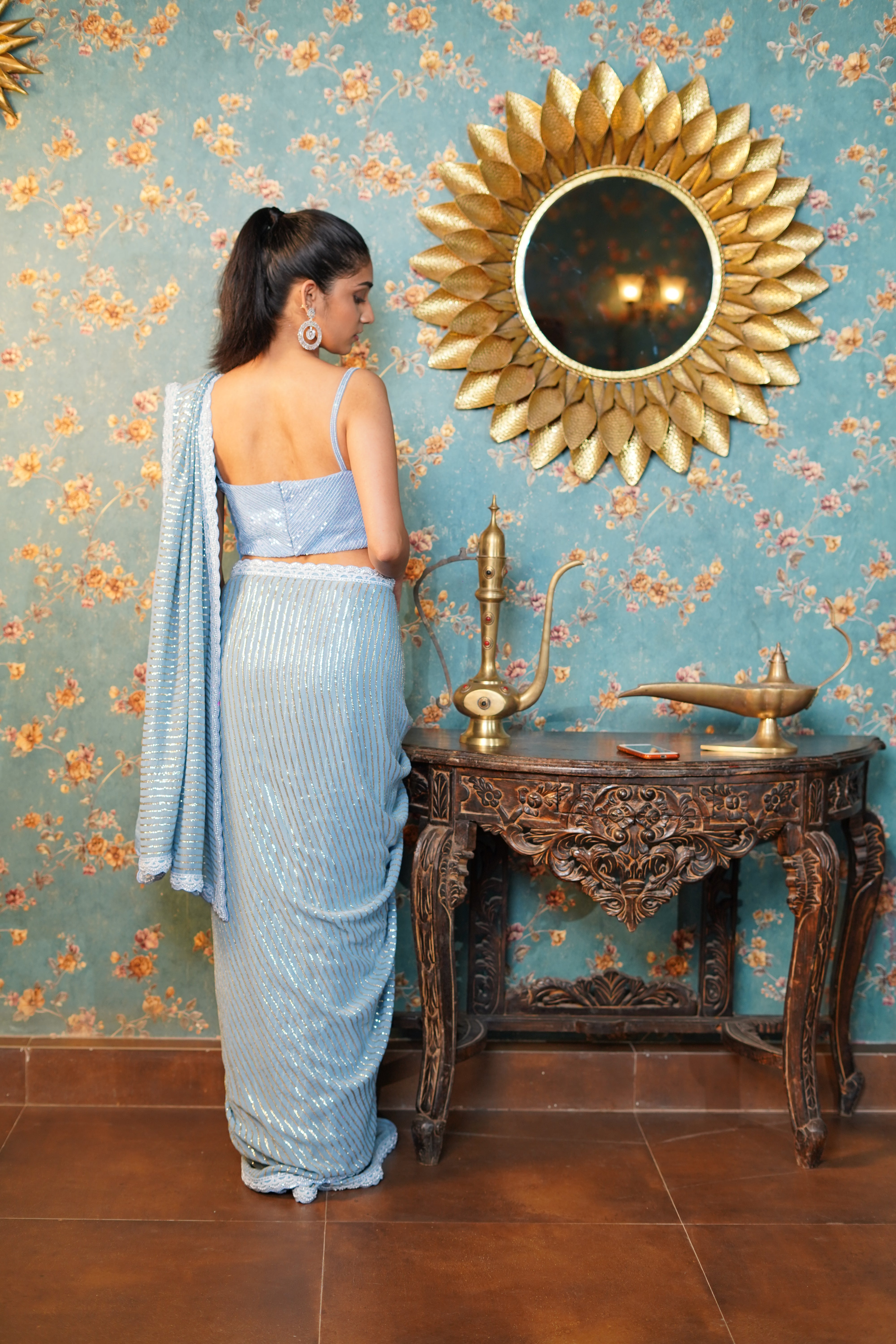 Powder Blue Saree with Sequin Embroidered Blouse