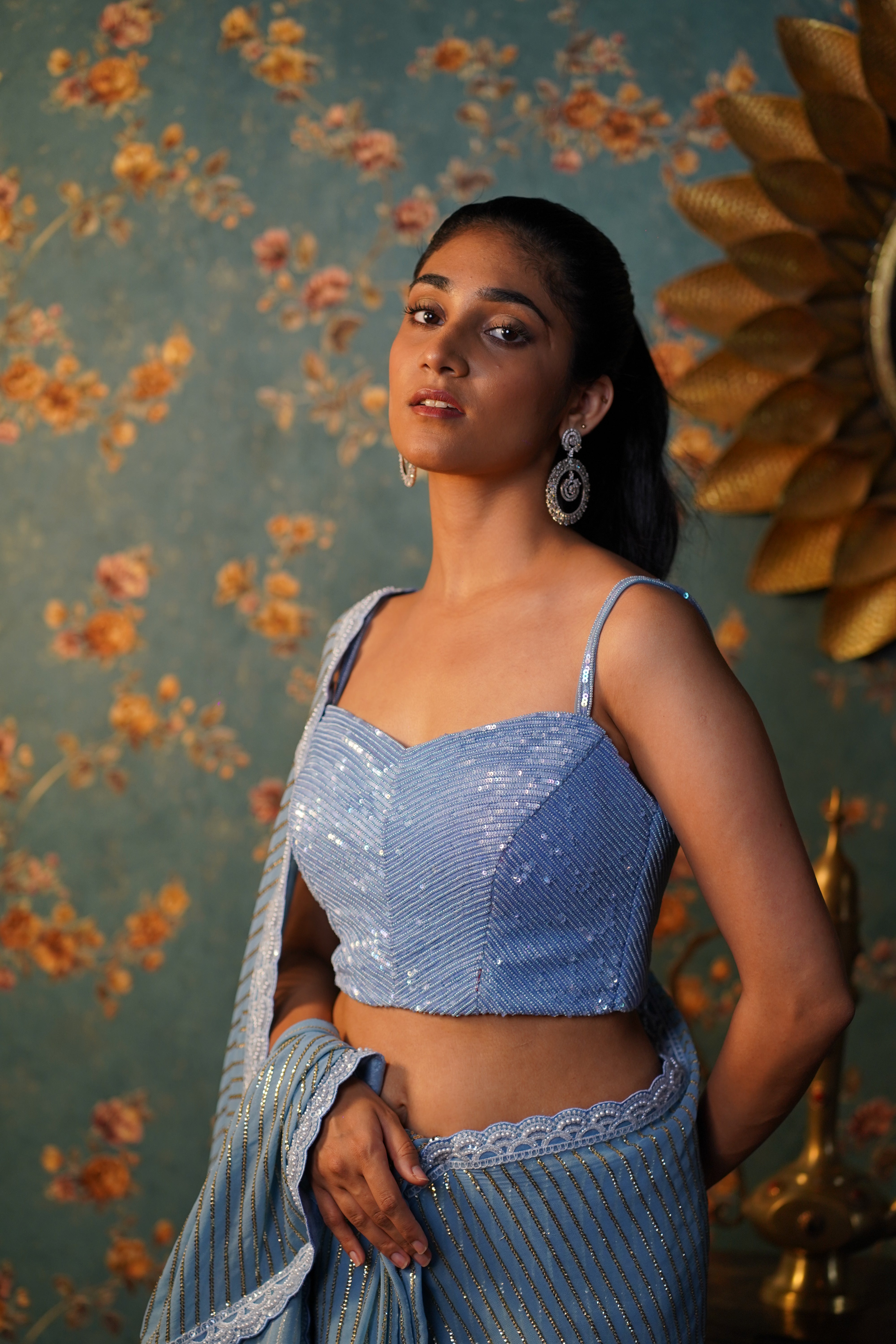 Powder Blue Saree with Sequin Embroidered Blouse