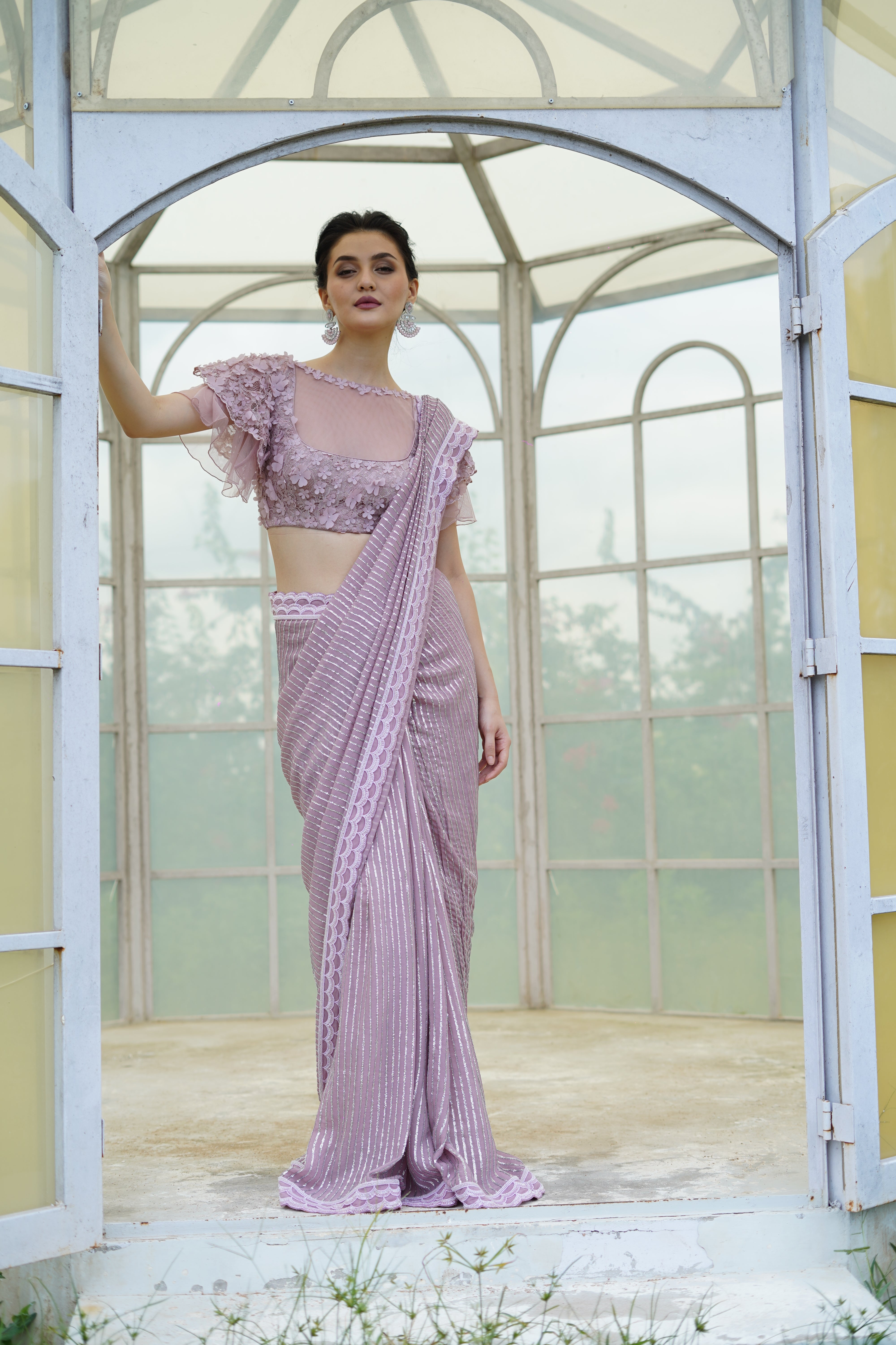 Mauve Saree with Embroidered Blouse