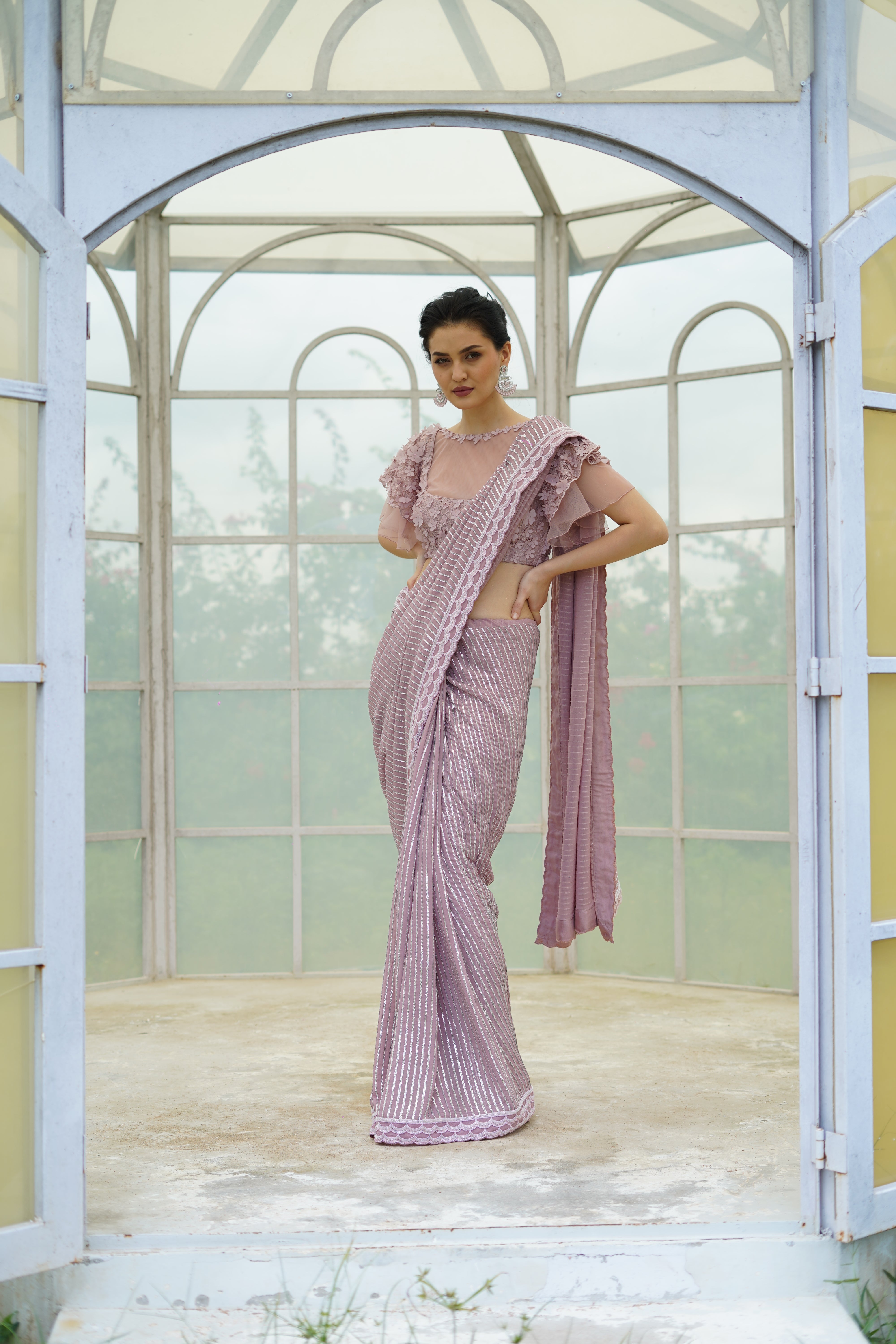 Mauve Saree with Embroidered Blouse