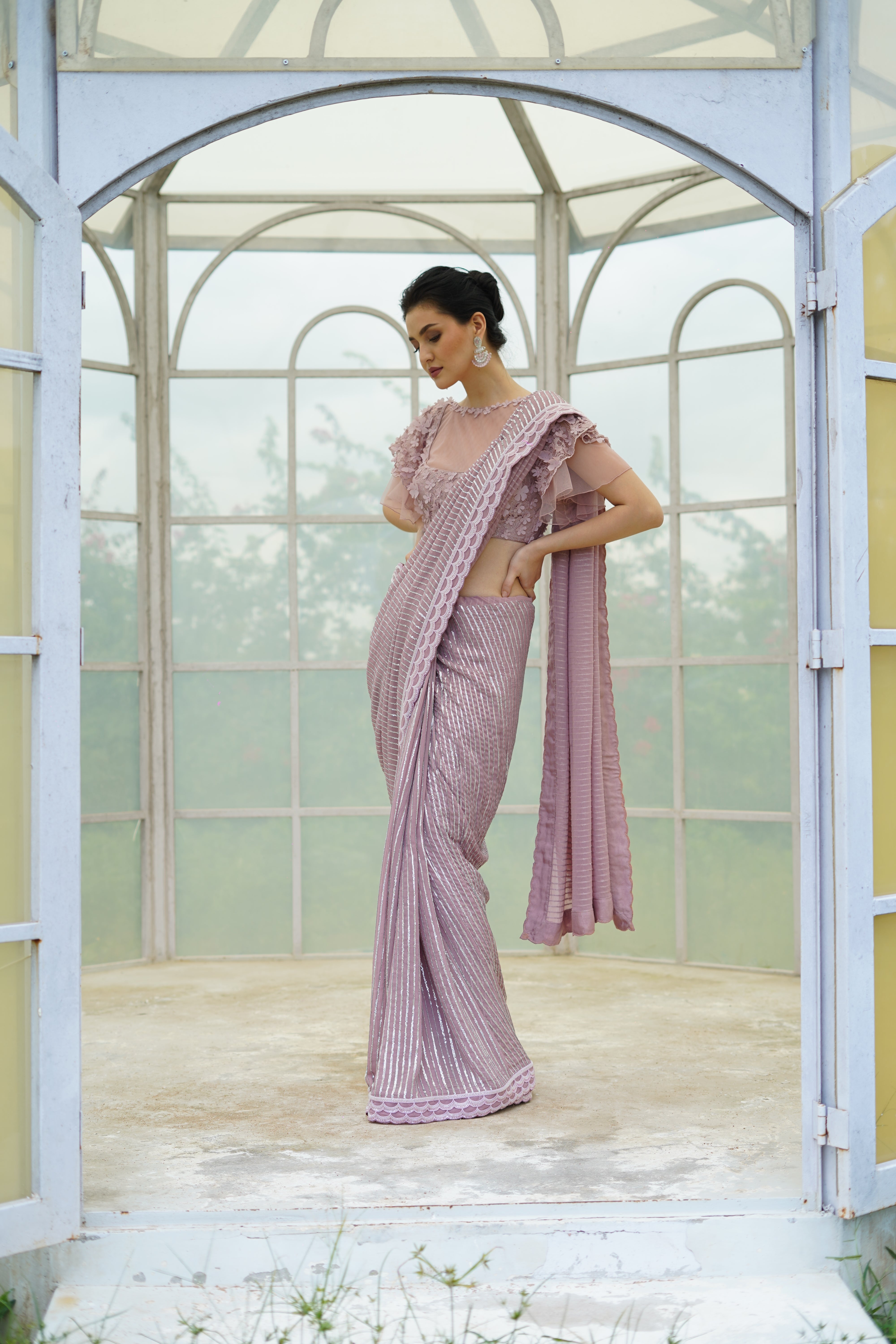 Mauve Saree with Embroidered Blouse