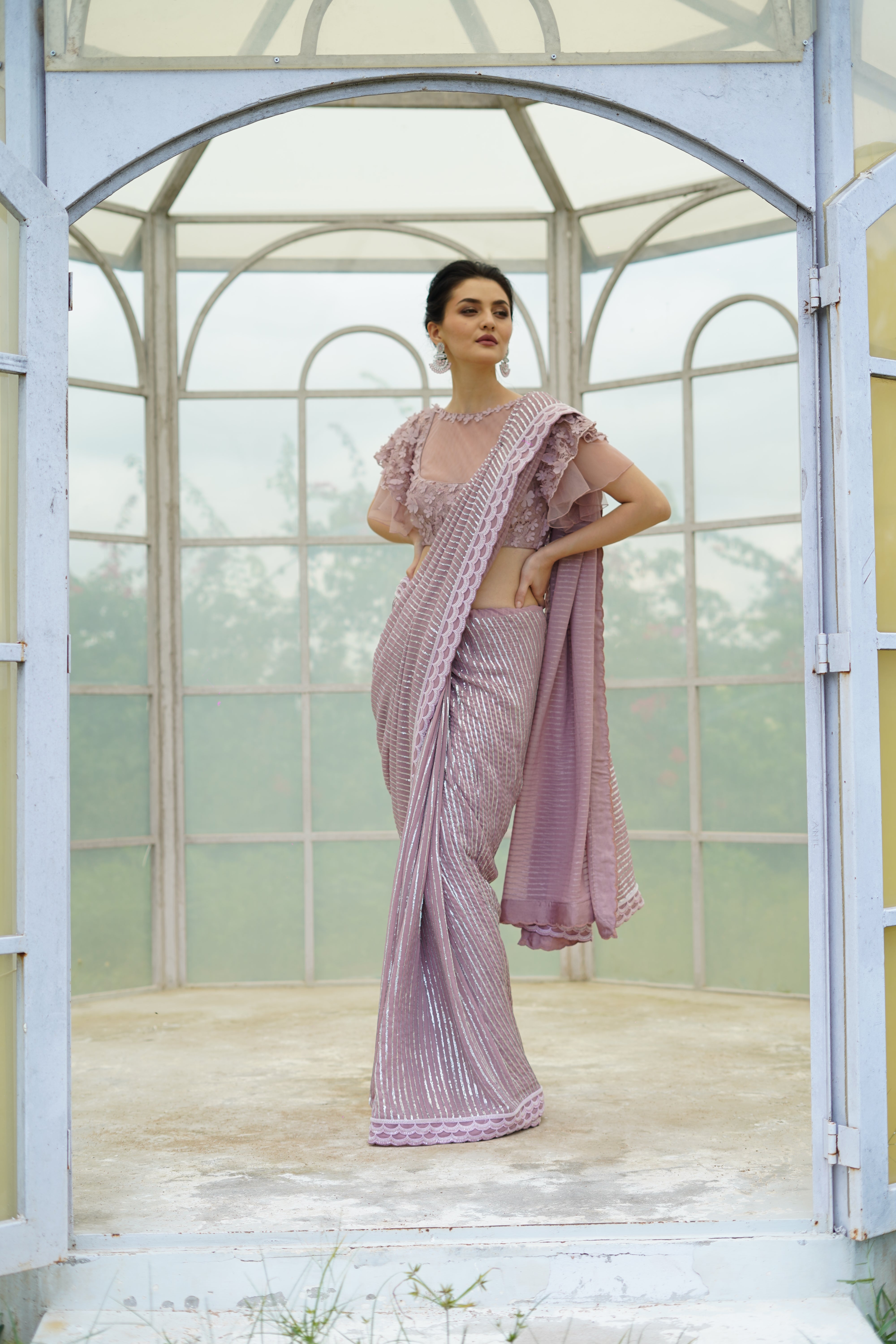 Mauve Saree with Embroidered Blouse