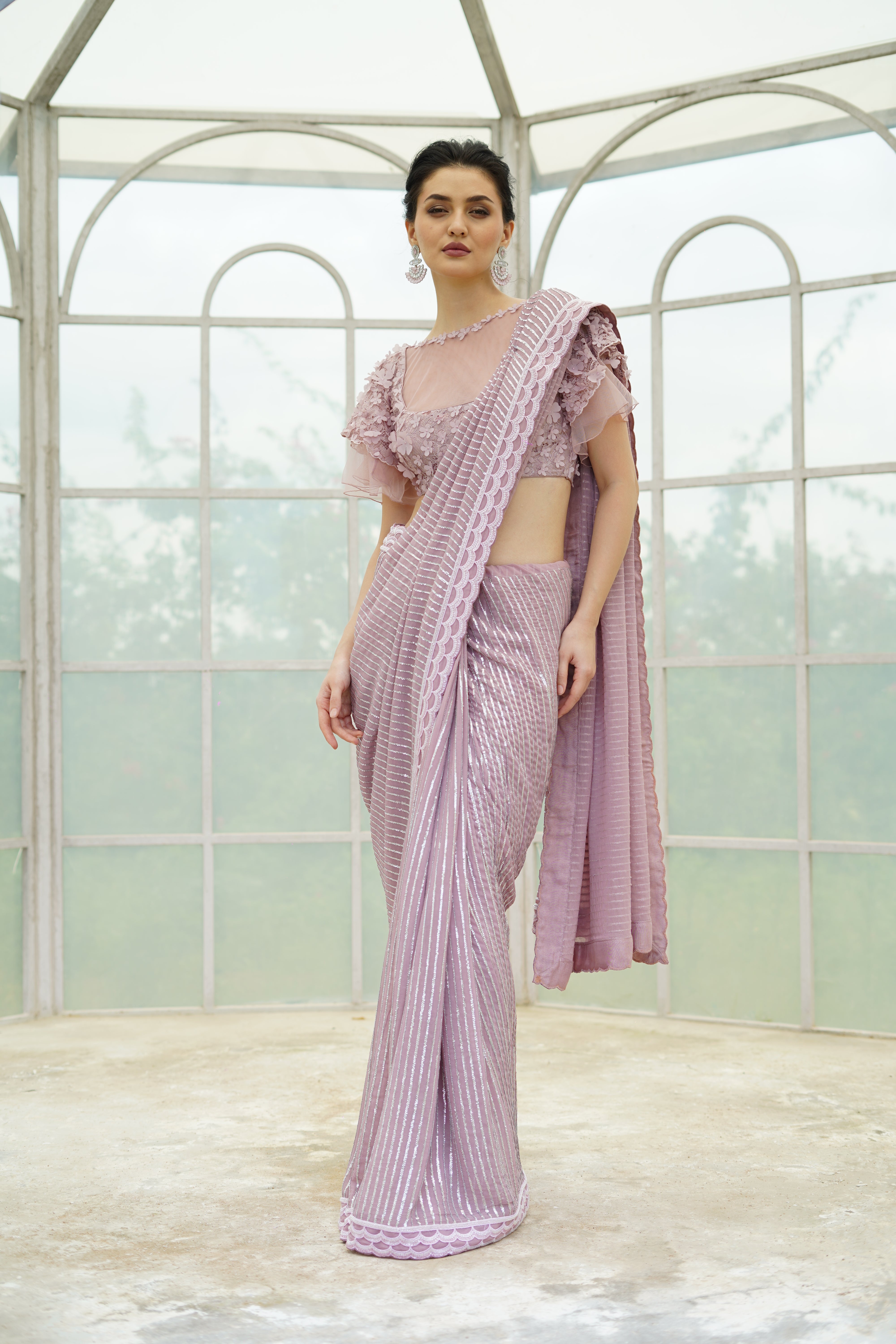 Mauve Saree with Embroidered Blouse