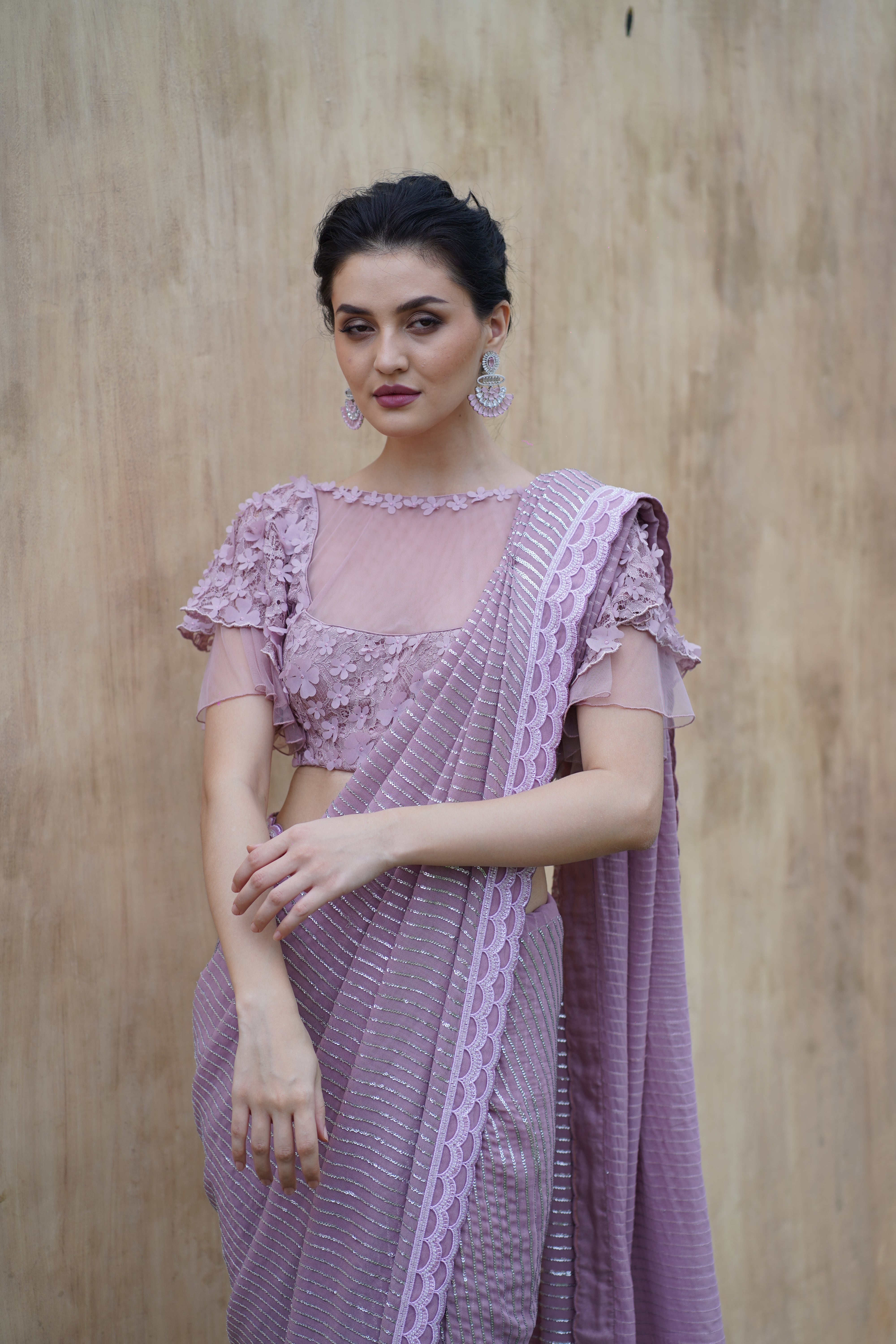 Mauve Saree with Embroidered Blouse