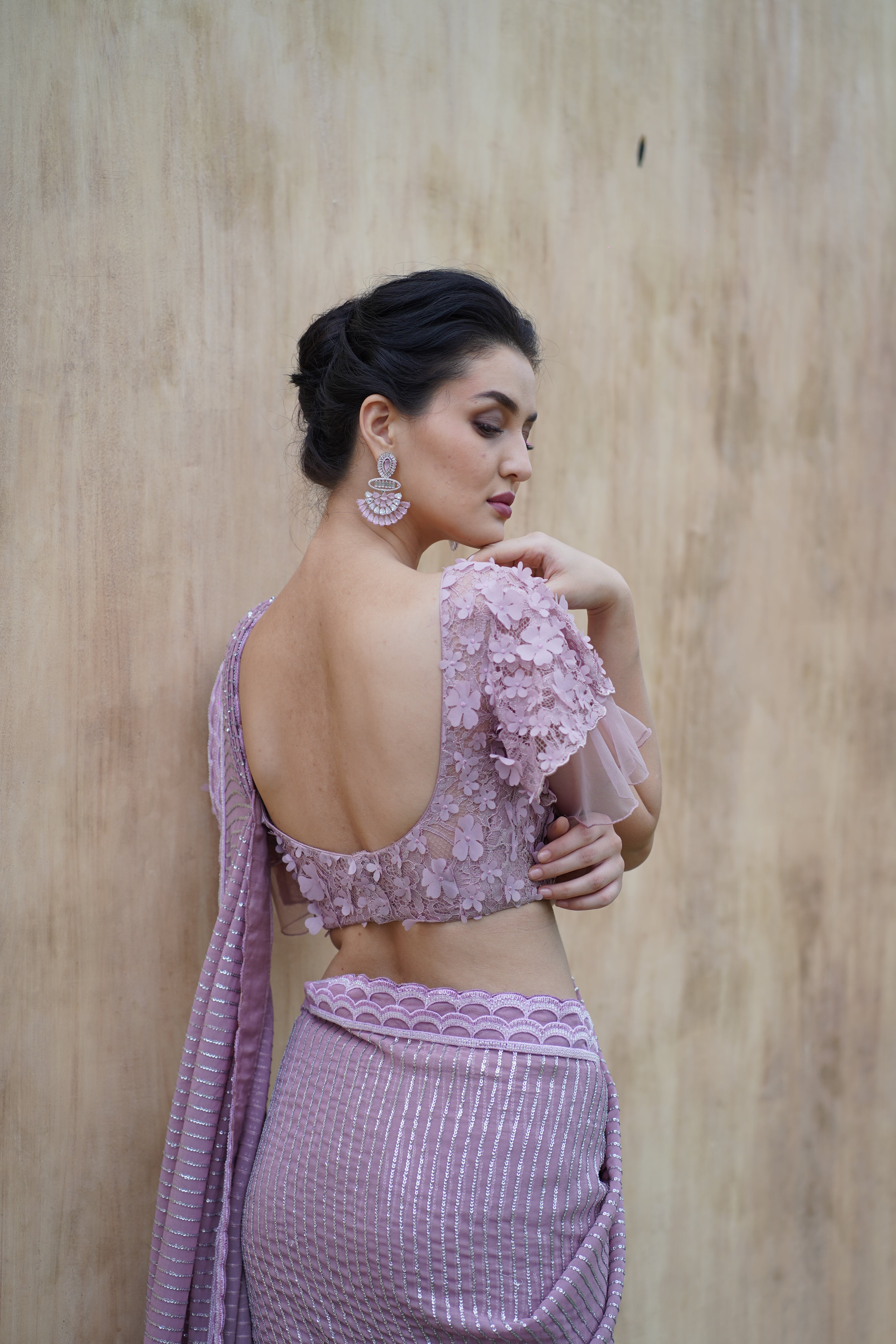 Mauve Saree with Embroidered Blouse