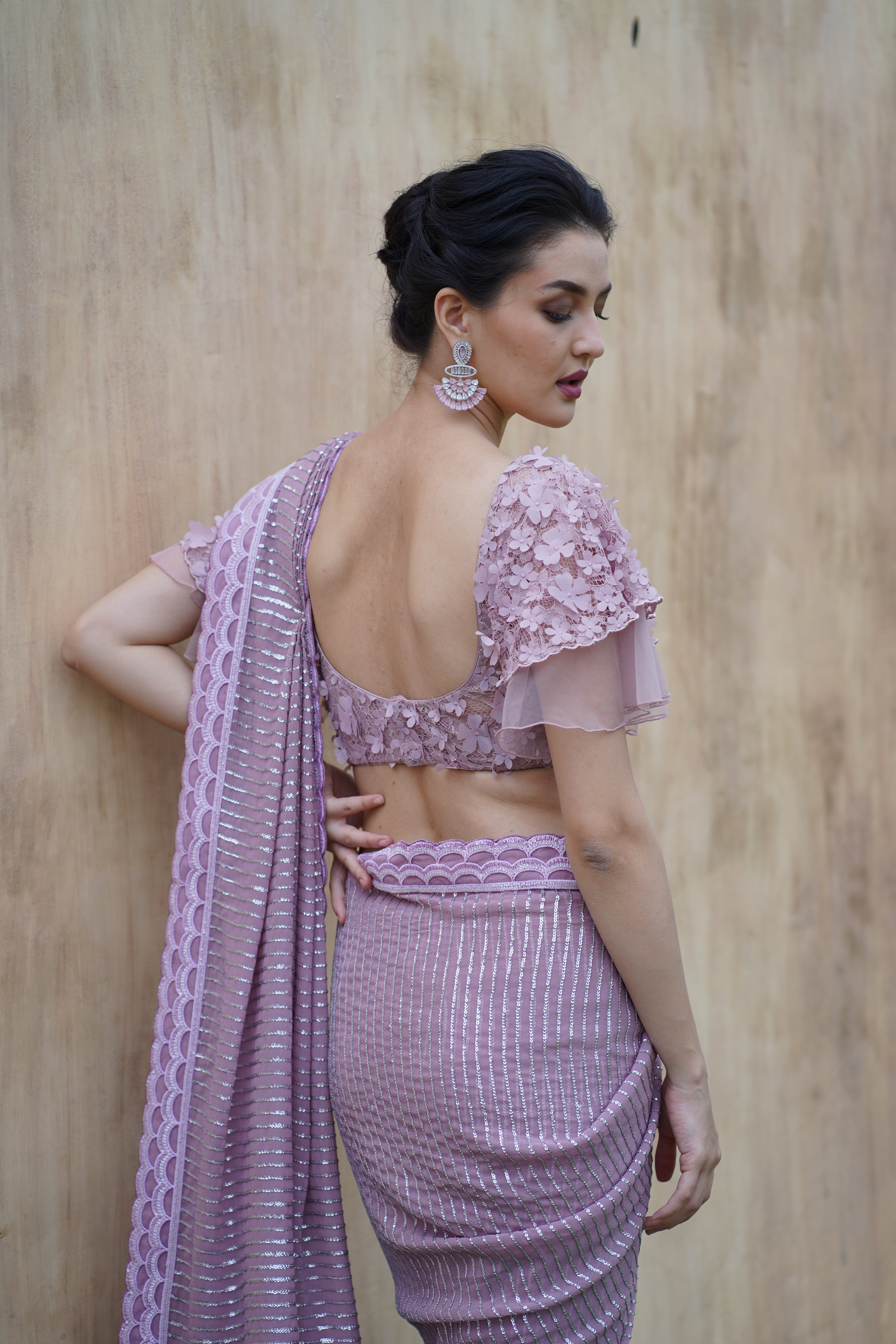 Mauve Saree with Embroidered Blouse