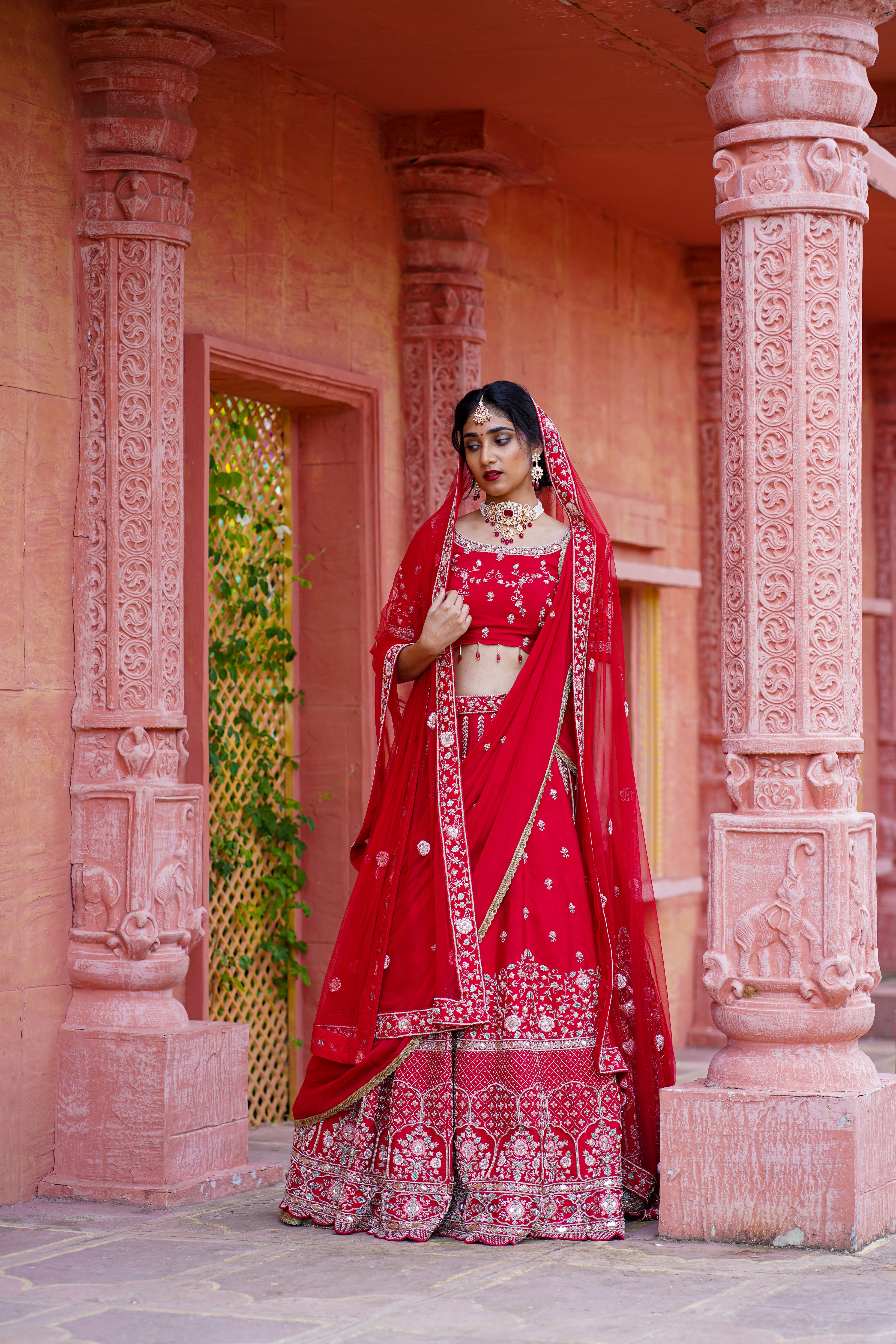 Red Embroidered Lehenga