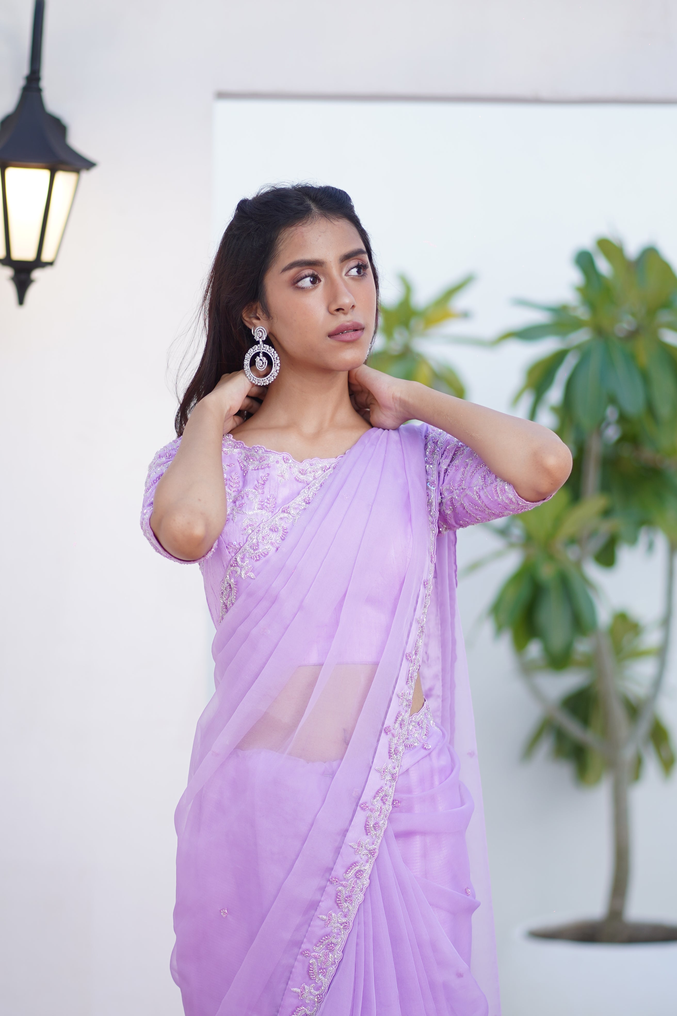 Lilac Organza Saree with Embroidered Blouse