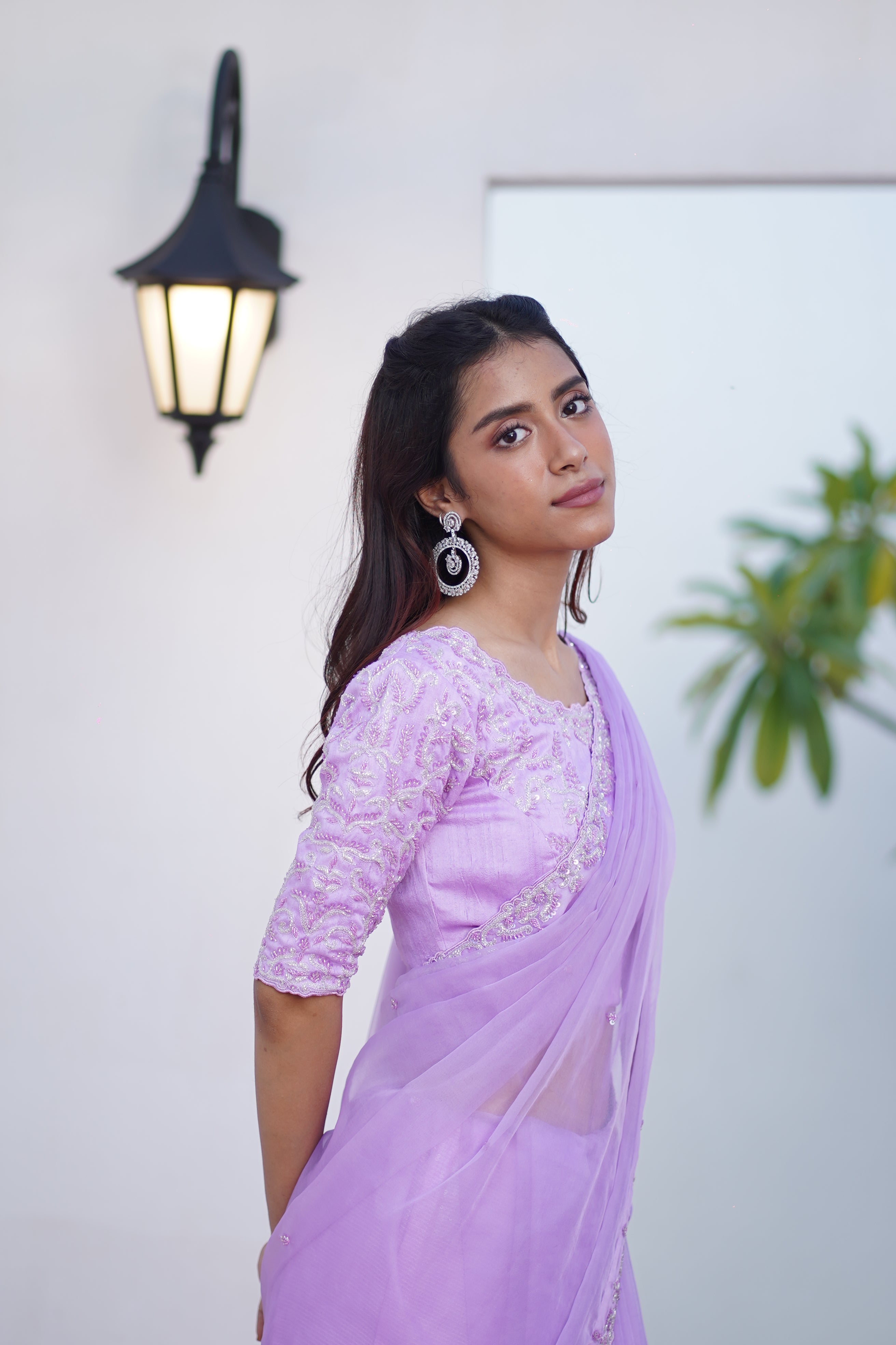 Lilac Organza Saree with Embroidered Blouse