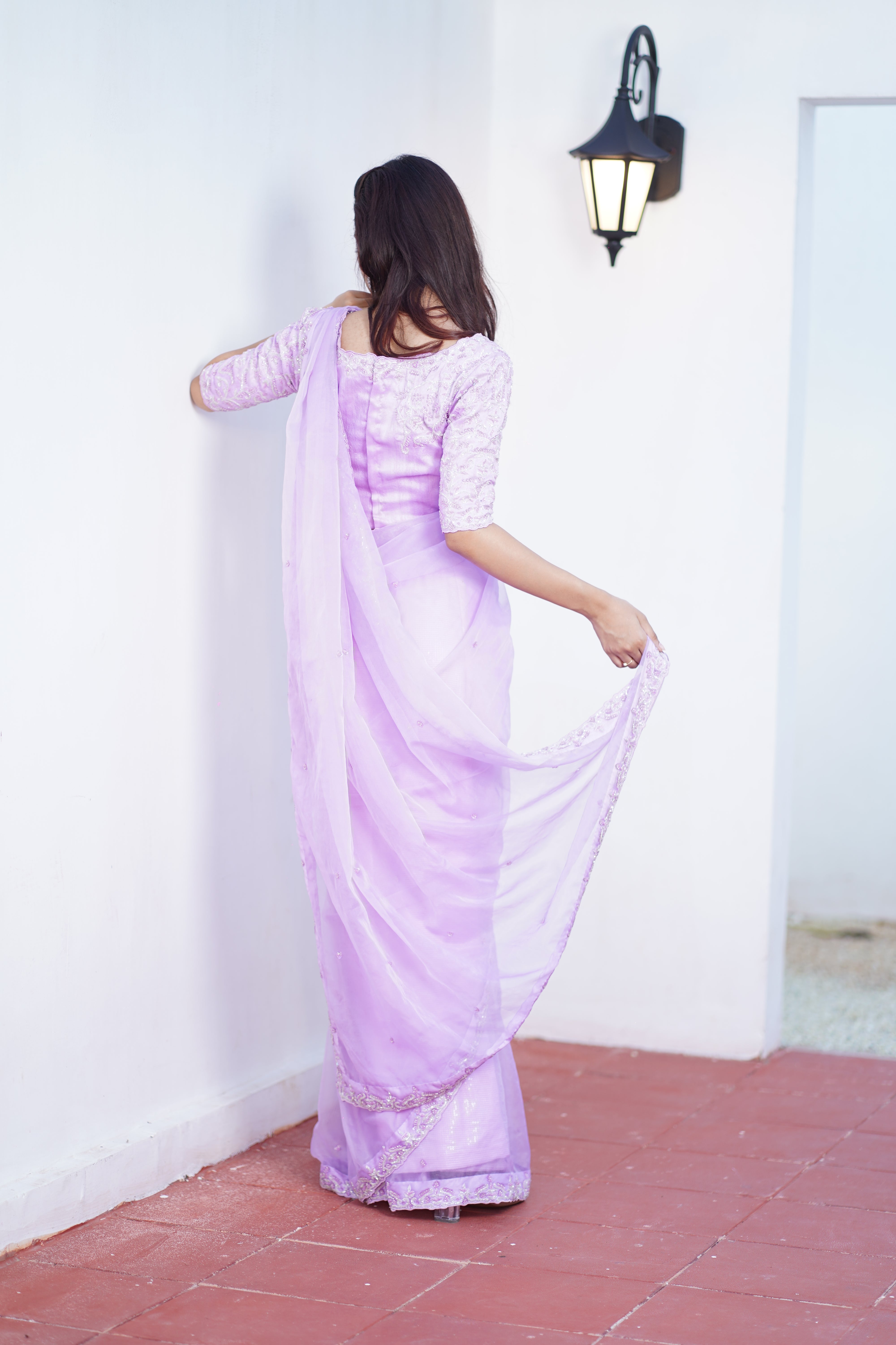 Lilac Organza Saree with Embroidered Blouse