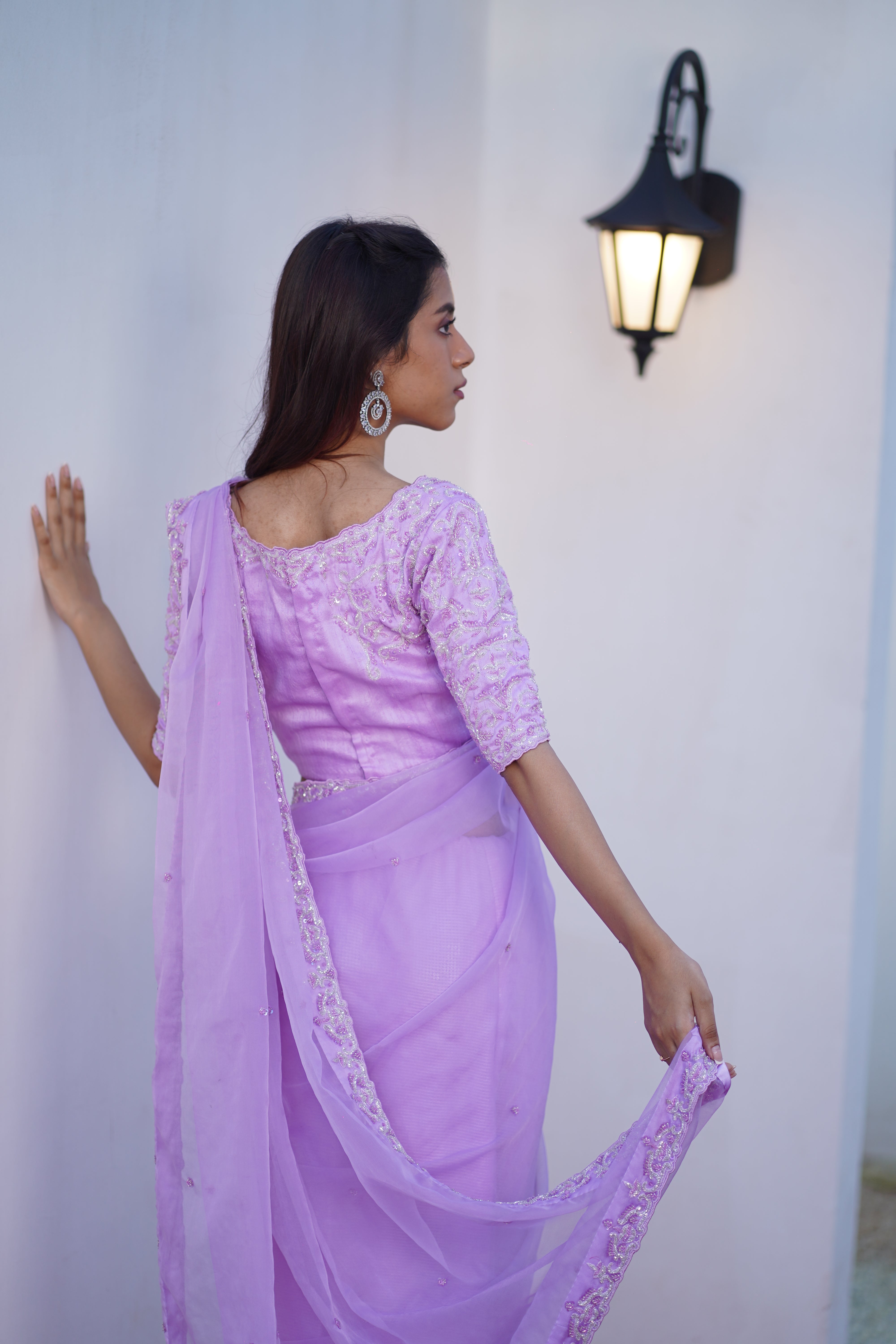 Lilac Organza Saree with Embroidered Blouse