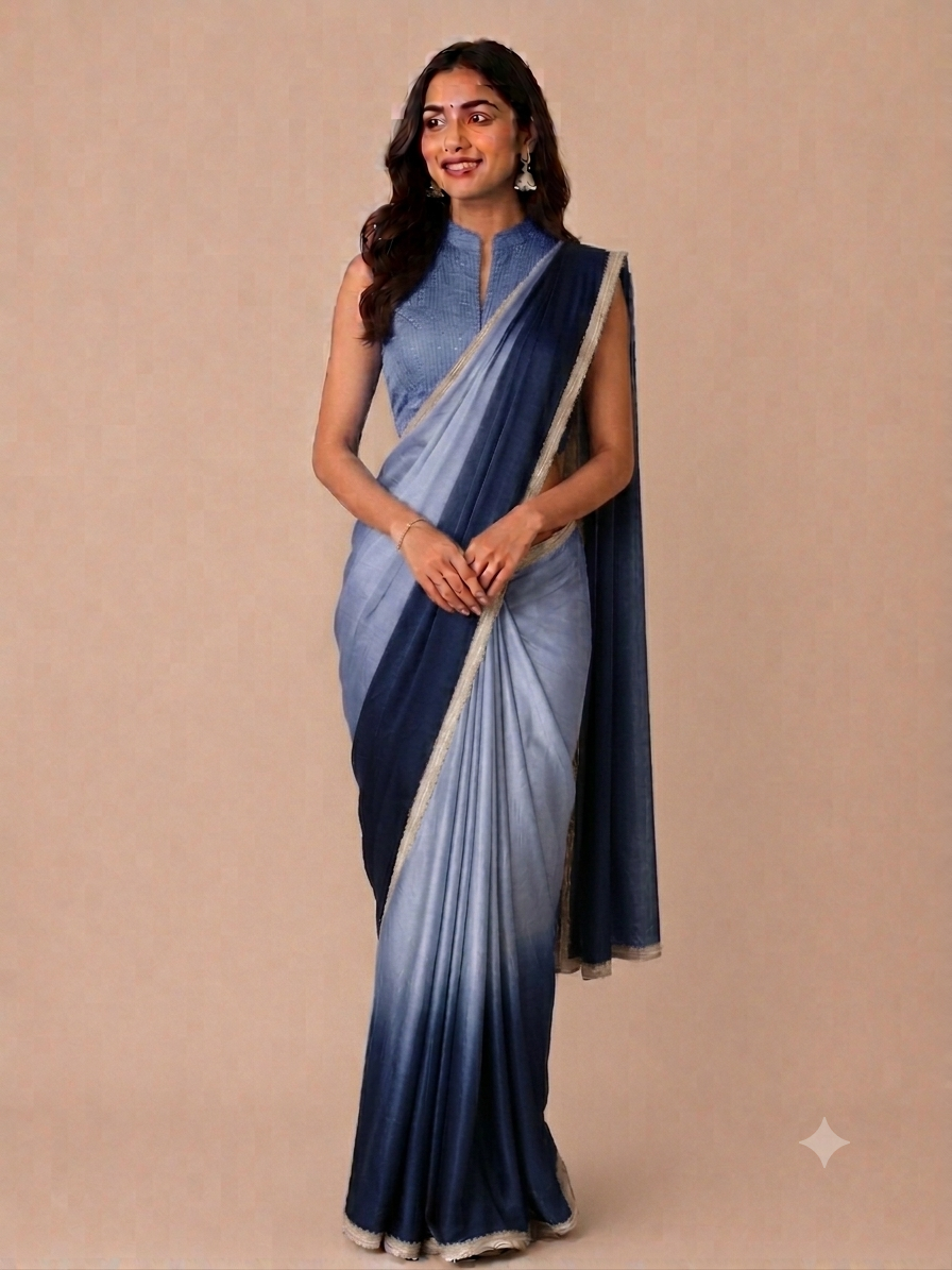 Shaded Modal Satin saree with Banaras Tissue Blouse