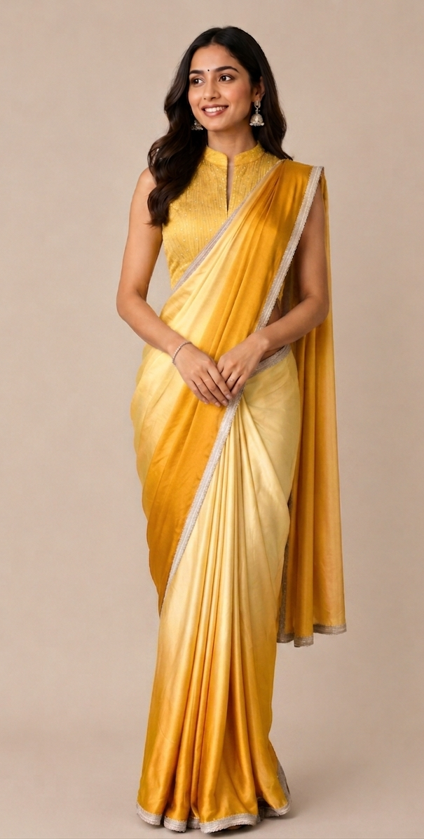 Shaded Modal Satin saree with Banaras Tissue Blouse