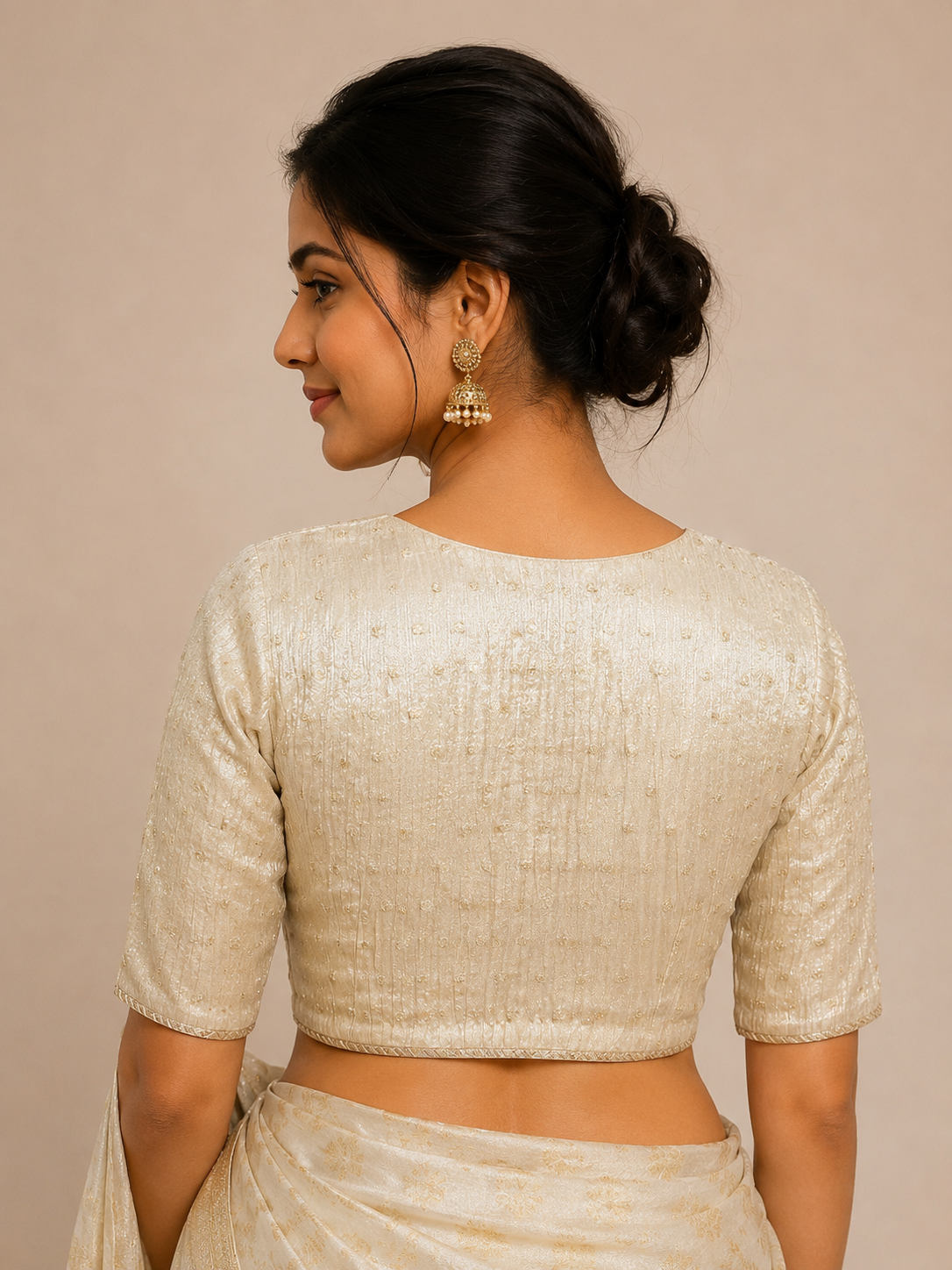 Silver Banaras Tissue Jacket-Style Blouse with Lace Detailing for festive and wedding wear