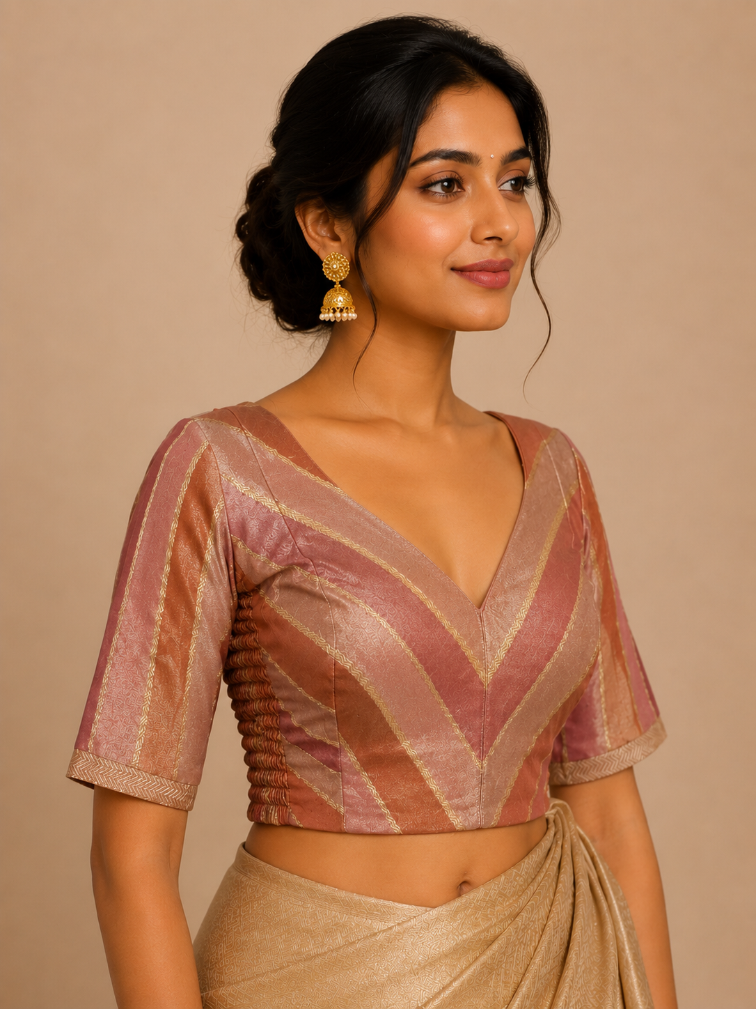 Multi-coloured striped tissue Blouse with Side Shirring