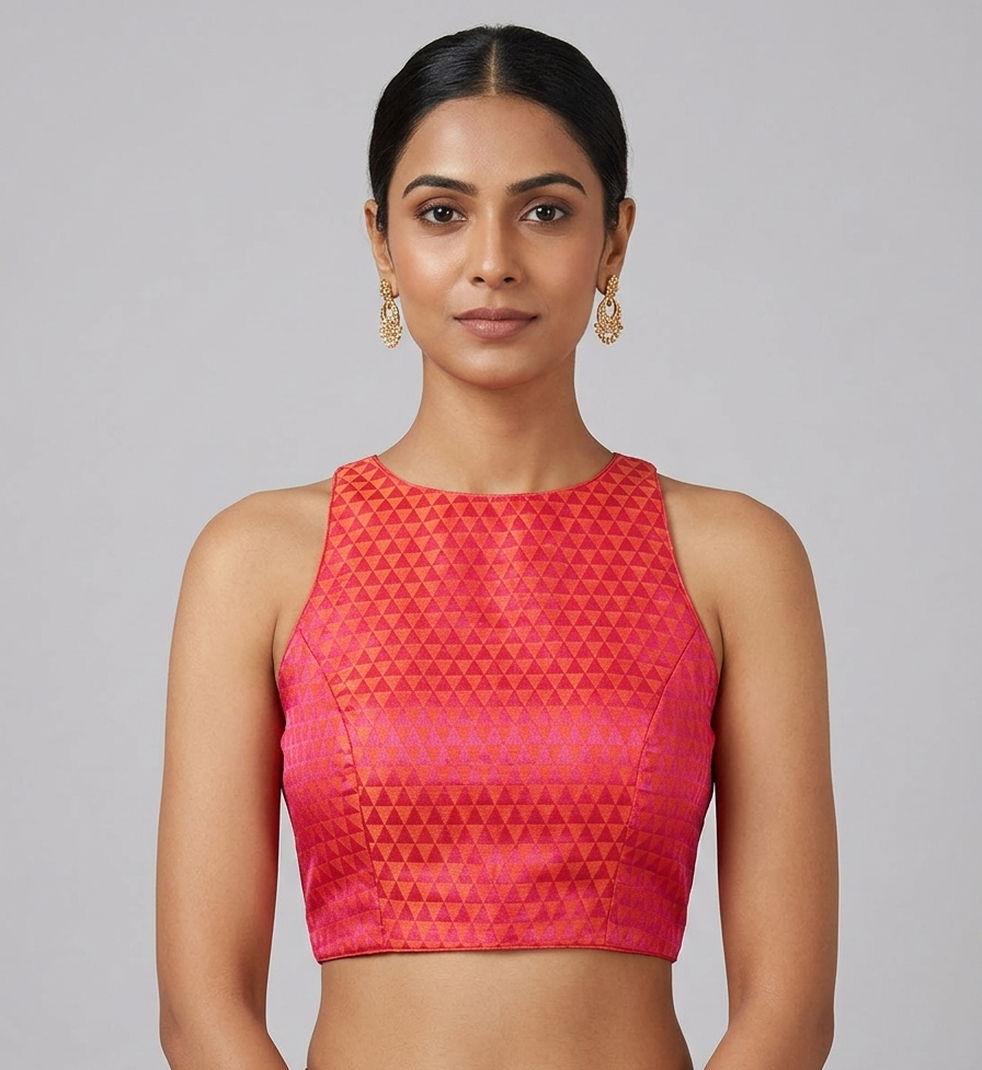 Two-tone silk Halter Neck blouse