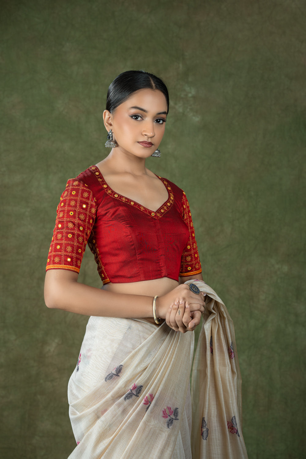 Maroon Cotton Blouse with Kantha Work