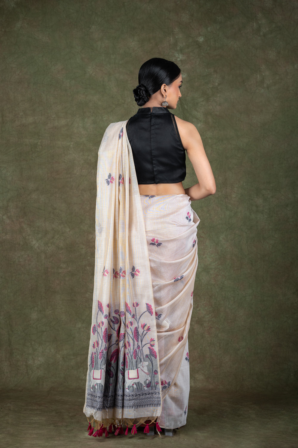 Beige Muga Silk Saree set