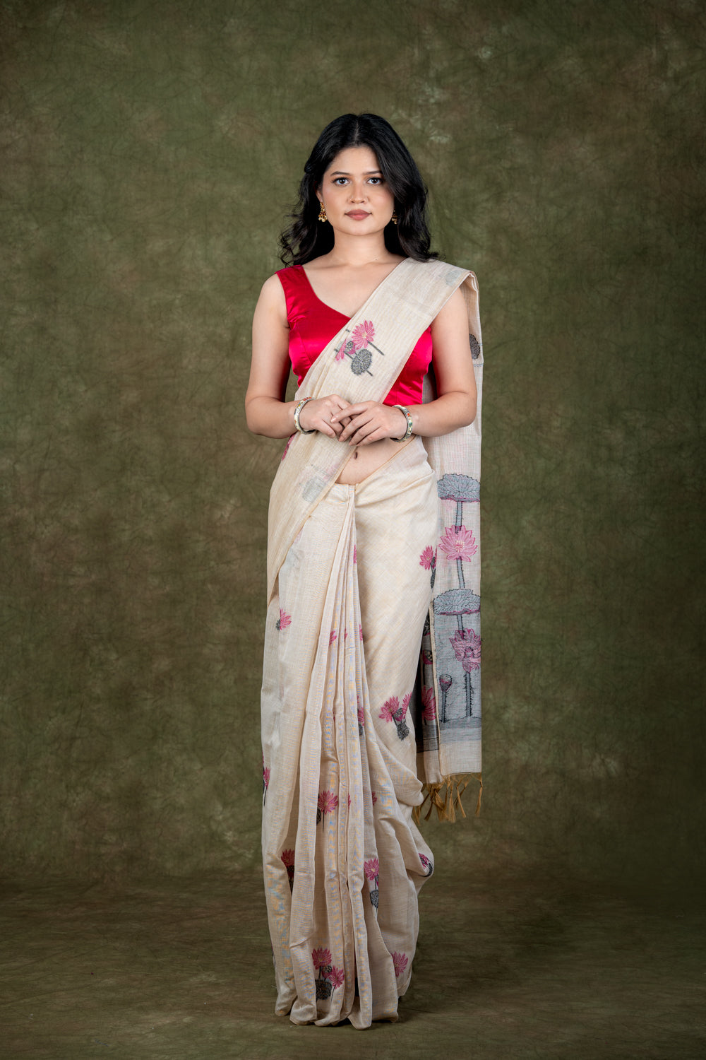 Beige Muga silk saree