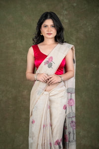 Beige Muga silk saree for wedding and festive wear