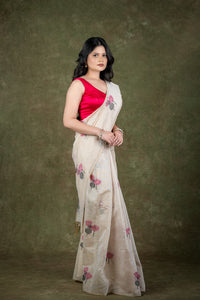 Beige Muga silk saree for wedding and festive wear