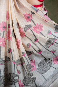 Beige Muga silk saree for wedding and festive wear