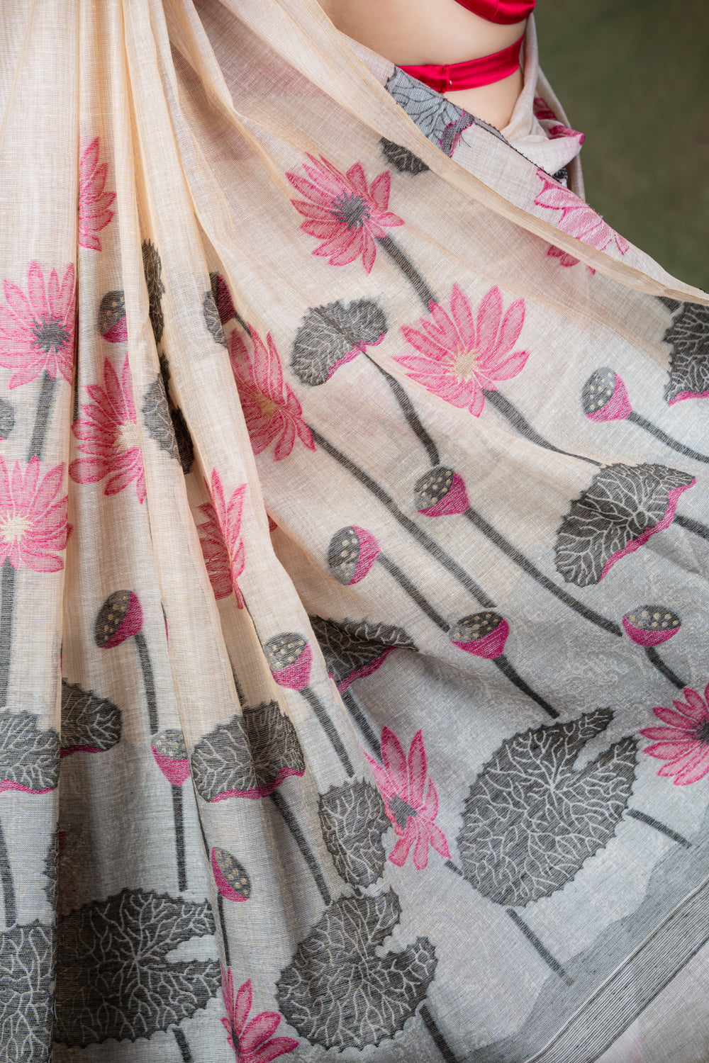 Beige Muga silk saree