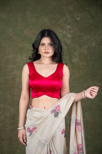 Pink Sleeveless Mashru Blouse for wedding and festive wear