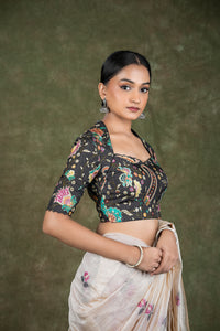 Black Paisley printed Blouse for wedding and festive wear