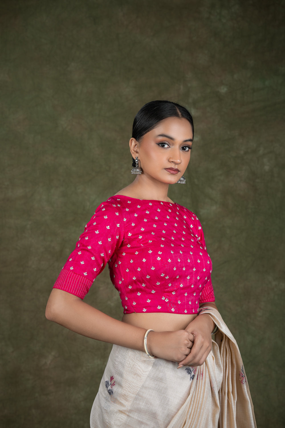 Fuchsia Pink Boat Neck Blouse