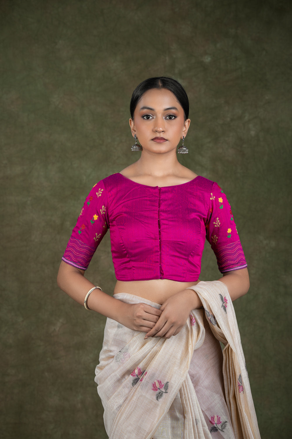 Wine Pink Soft Silk Blouse with Kantha Work Blouse