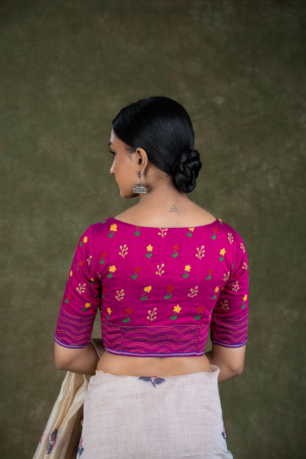 Wine Pink Soft Silk Blouse with Kantha Work Blouse