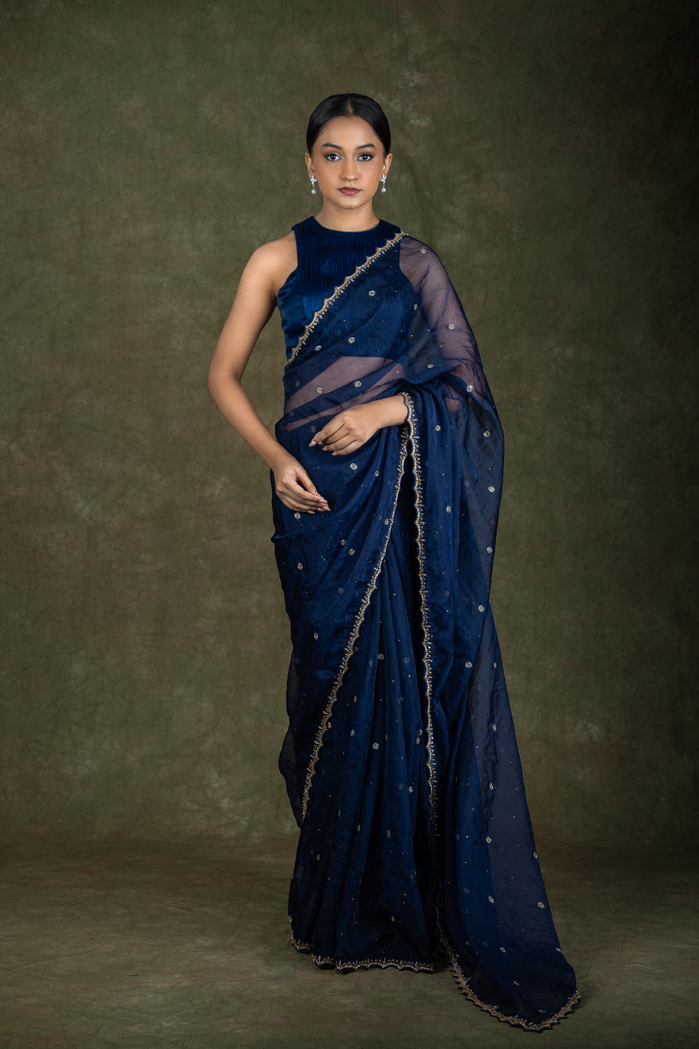 Navy Blue Organza Saree