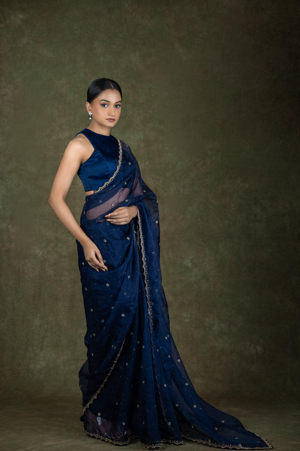 Navy Blue Organza Saree