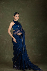 Navy Blue Organza Saree for wedding and festive wear