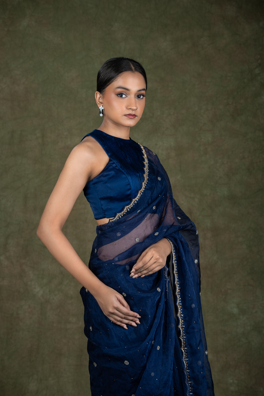 Navy Blue Organza Saree