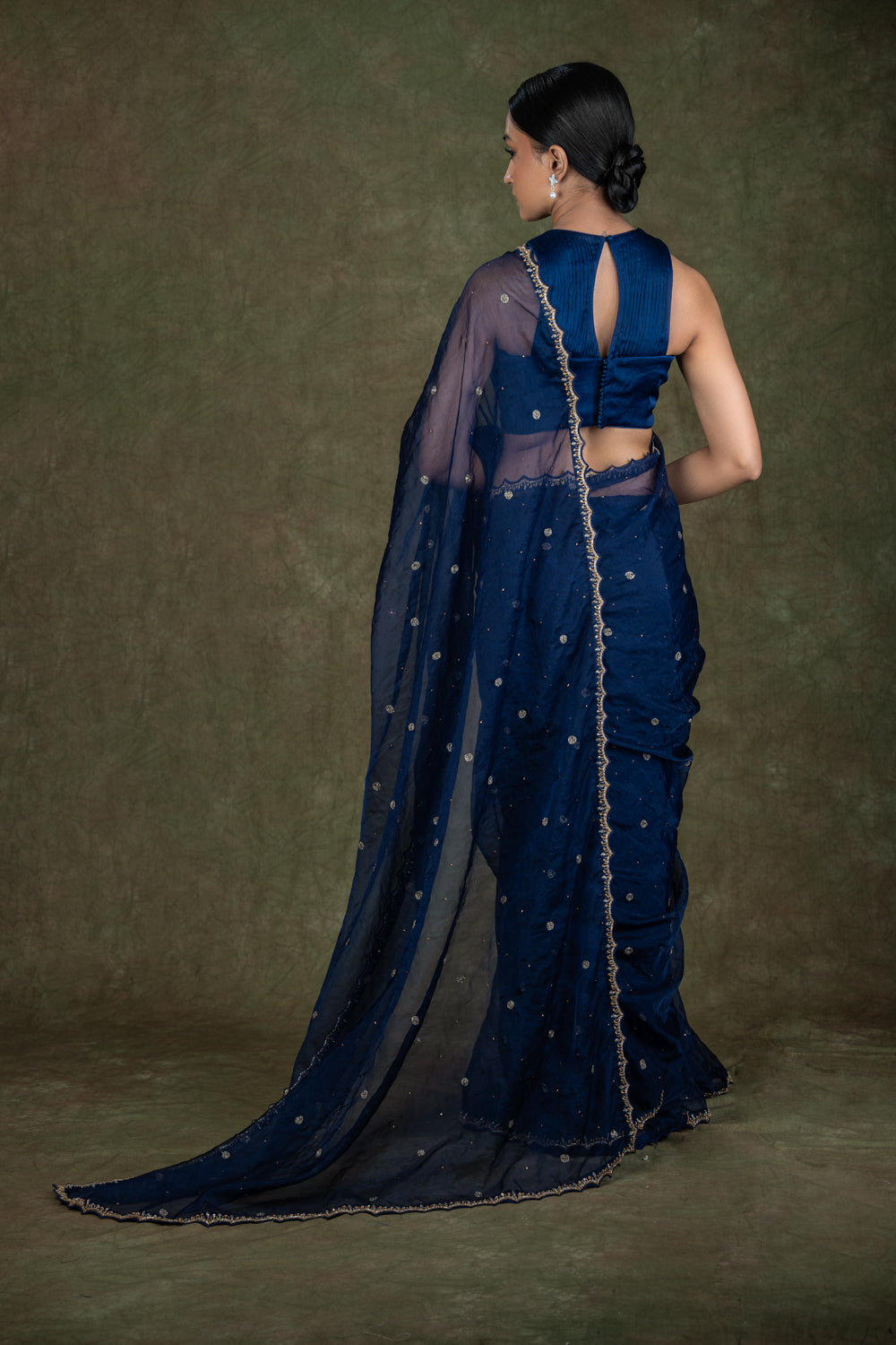 Navy Blue Organza Saree