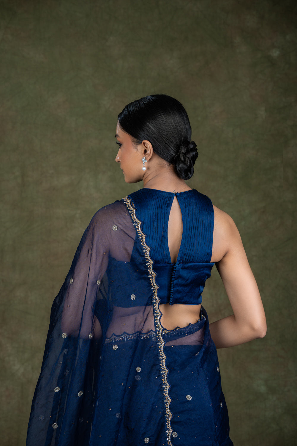 Navy Blue Organza Saree