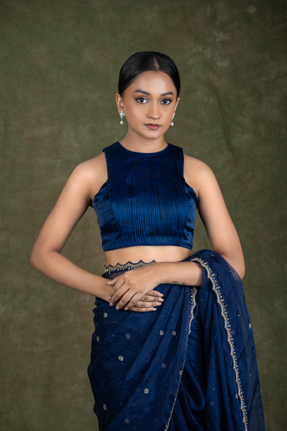 Navy Blue Organza Saree